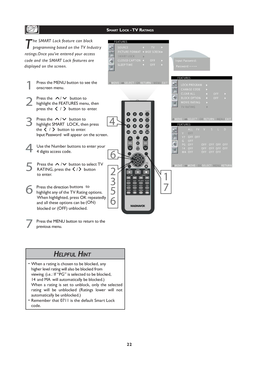 Magnavox 251W Series, 20MF Series user manual He Smart Lock feature can block 