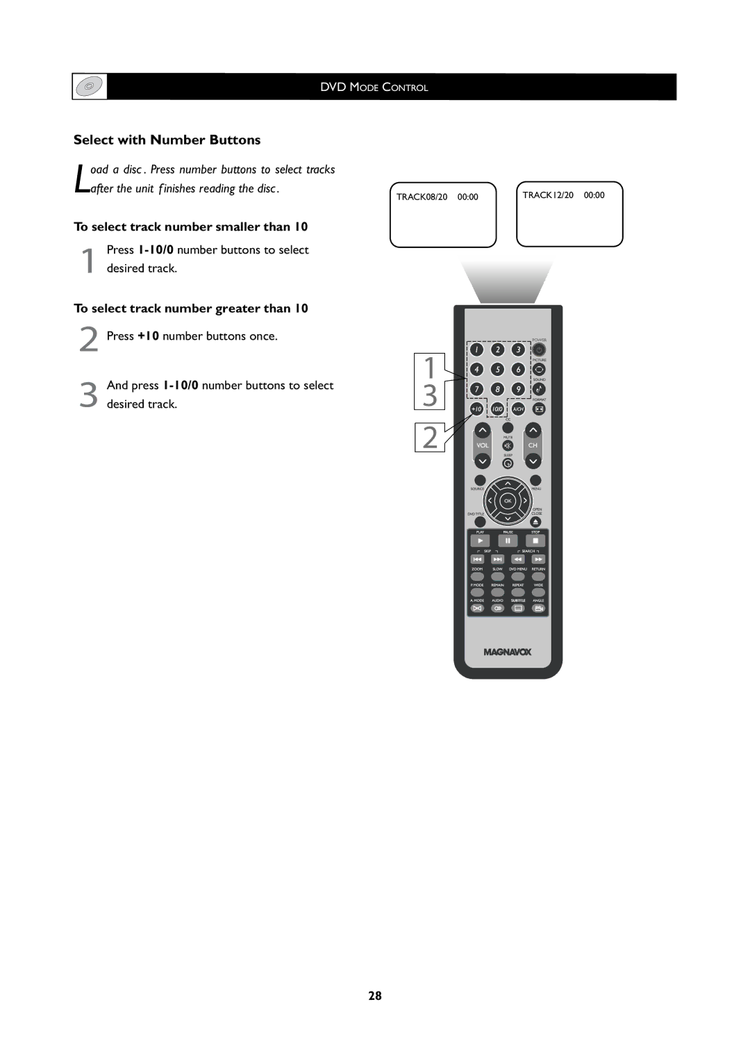 Magnavox 251W Series, 20MF Series user manual Select with Number Buttons, To select track number greater than 