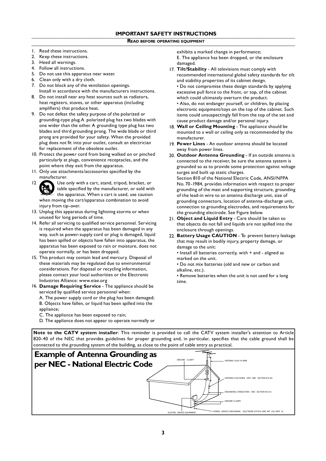 Magnavox 20MF Series, 251W Series user manual Example of Antenna Grounding as 