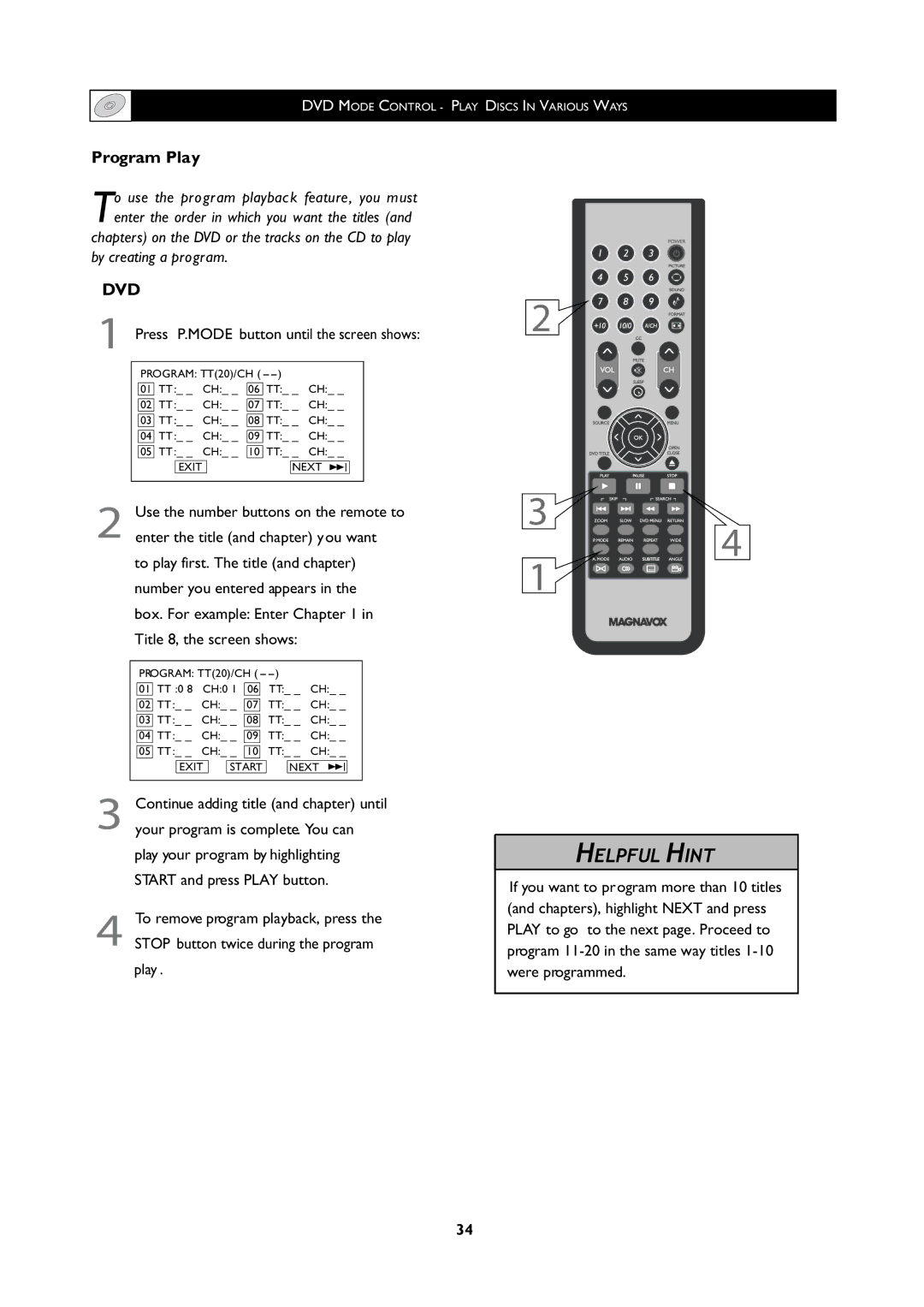 Magnavox 251W Series, 20MF Series user manual Program Play, Dvd 