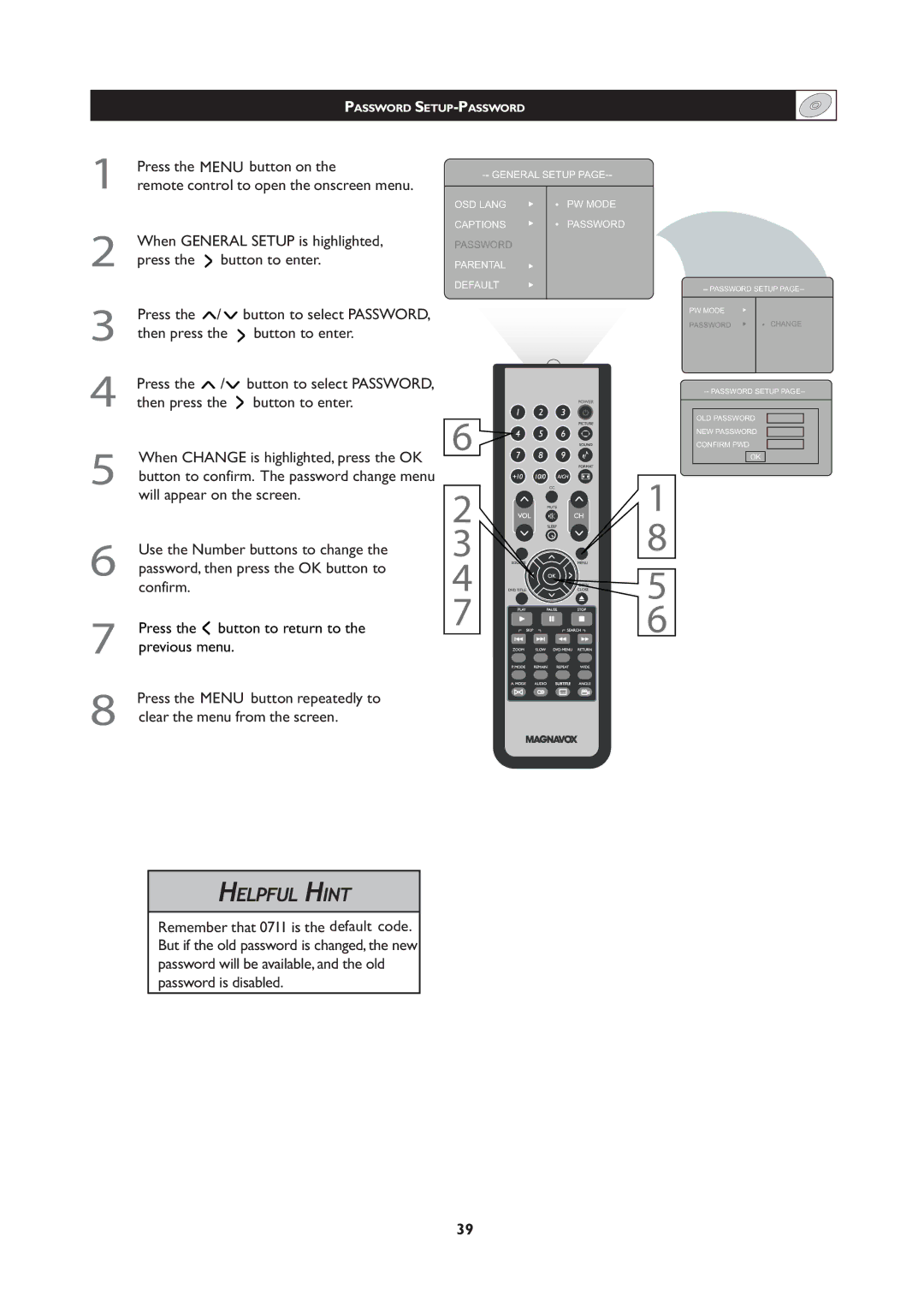 Magnavox 20MF Series, 251W Series user manual Password SETUP-PASSWORD 