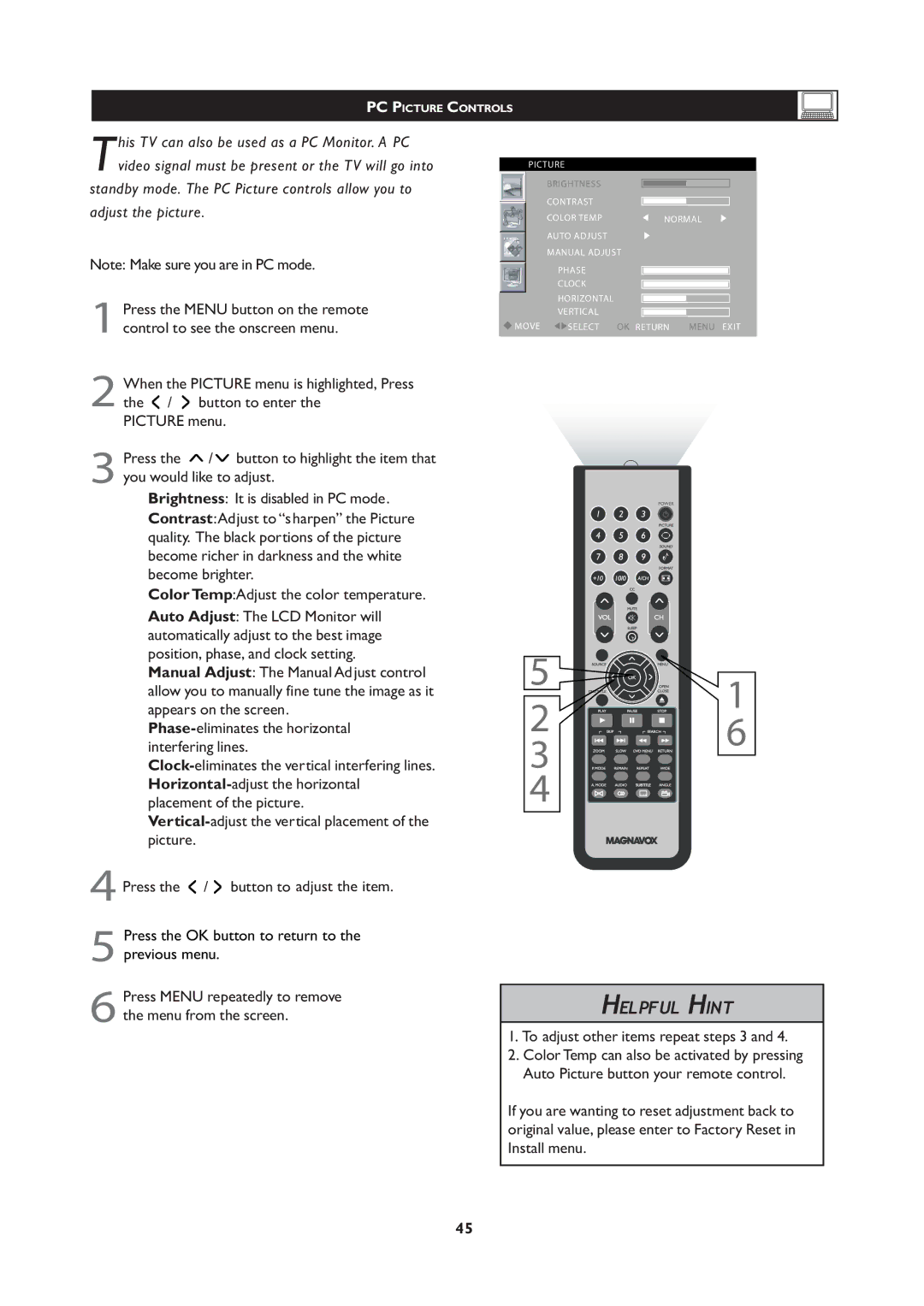 Magnavox 20MF Series, 251W Series user manual Helpful Hint 