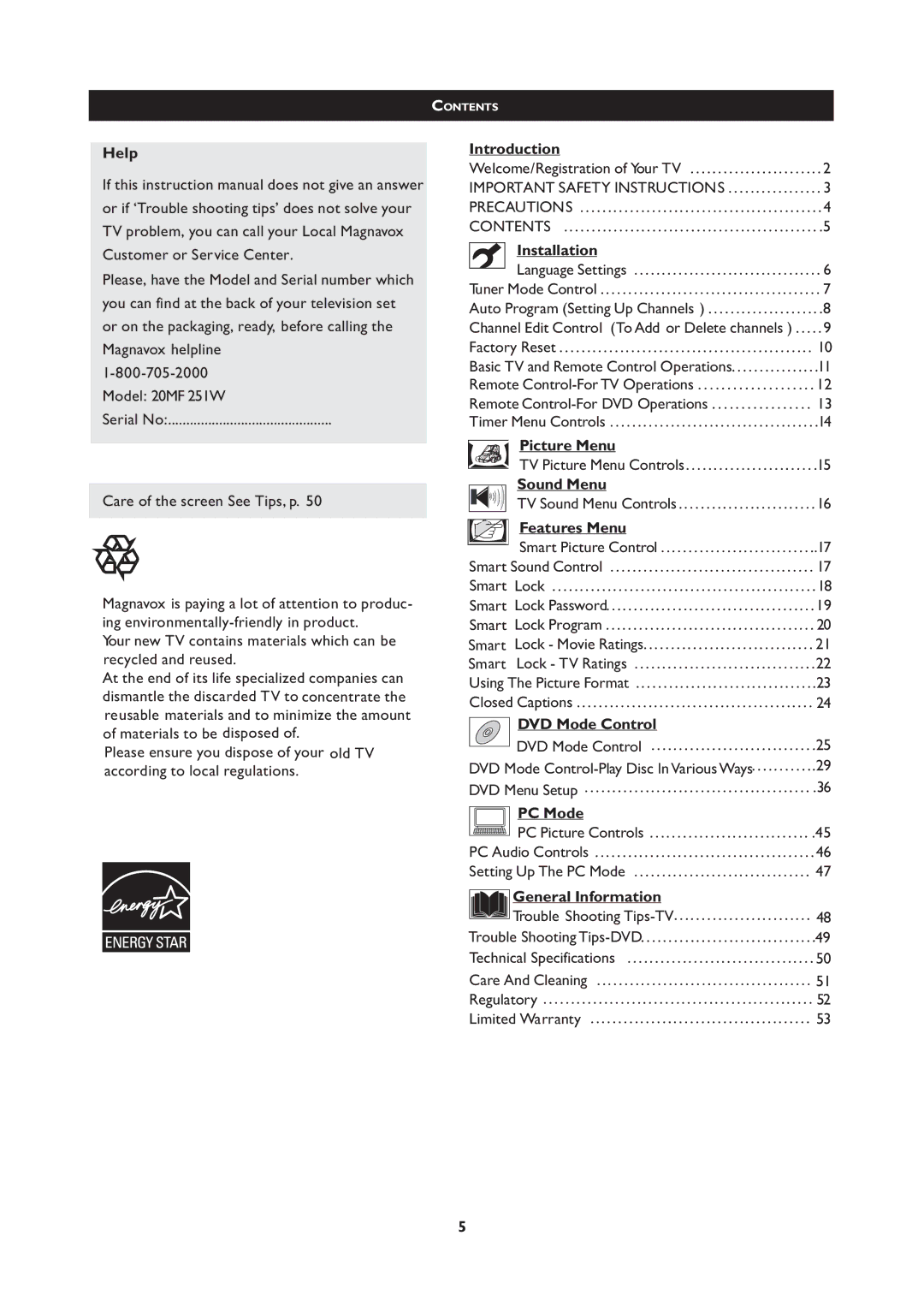 Magnavox 20MF Series, 251W Series user manual Introduction 