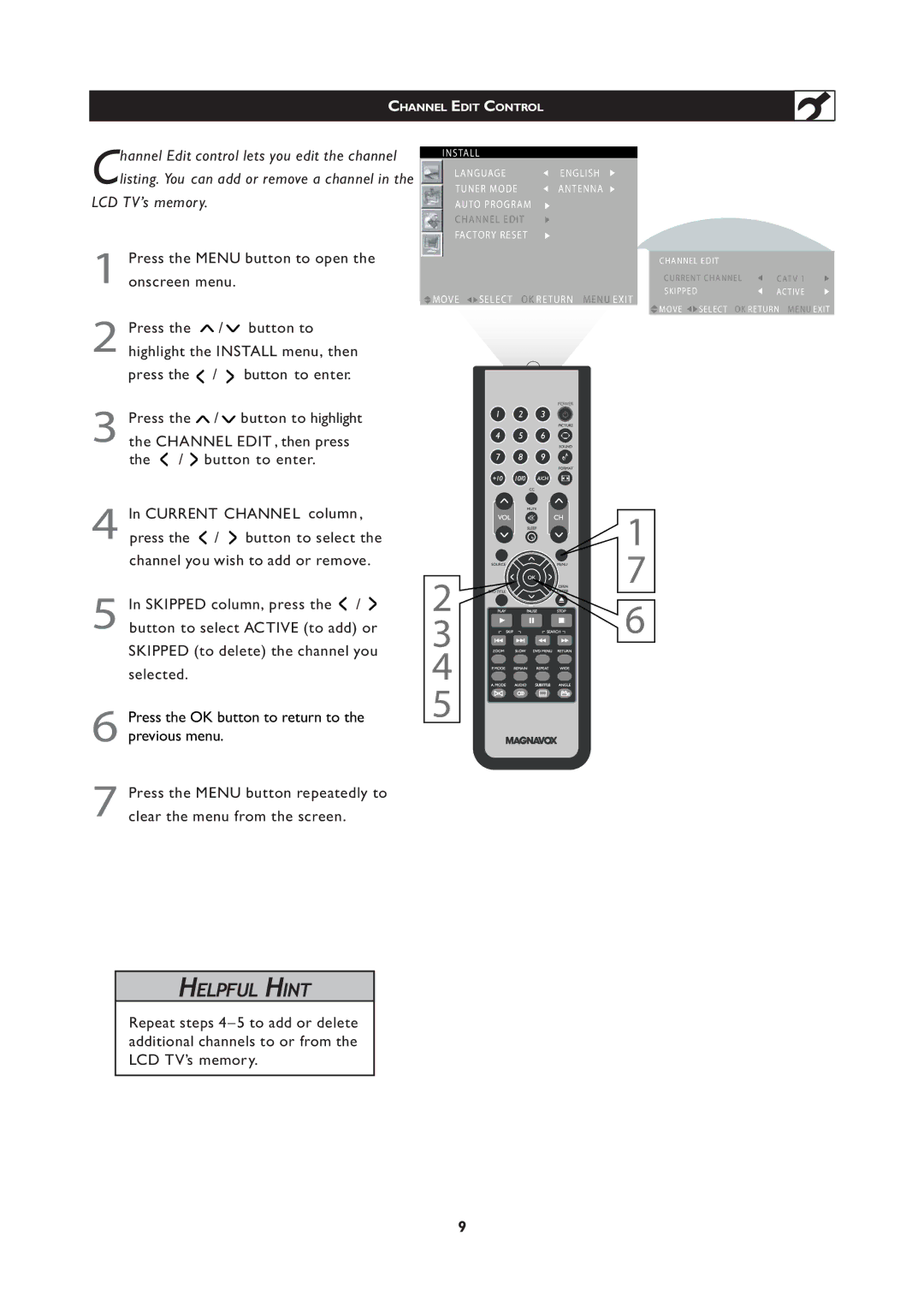 Magnavox 20MF Series, 251W Series user manual Channel Edit Control 