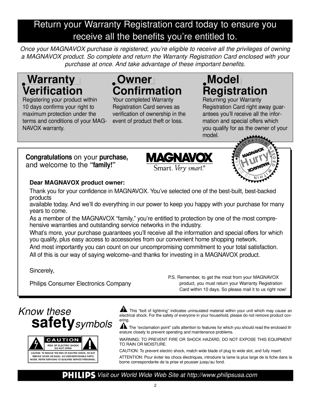 Magnavox 25i manual Warranty Verification 