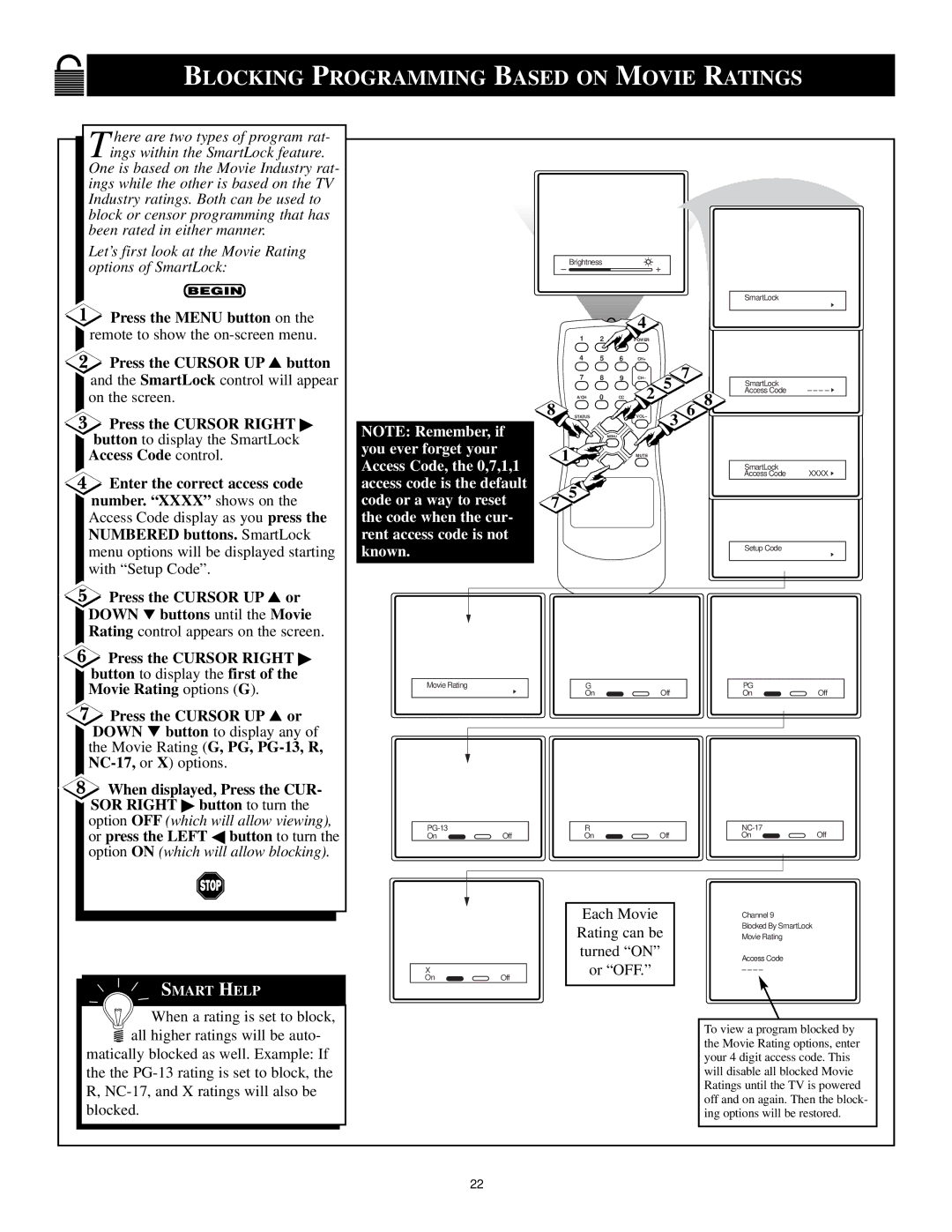 Magnavox 25i manual Blocking Programming Based on Movie Ratings, Press the Menu button on 