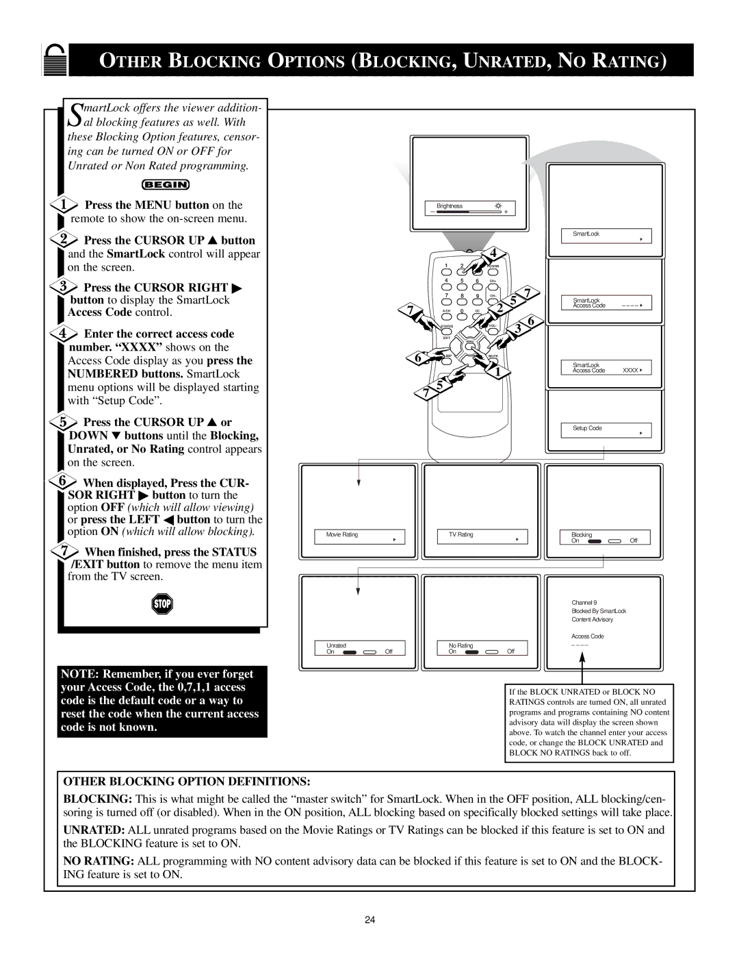 Magnavox 25i manual Other Blocking, Options BLOCKING, UNRATED, no Rating 