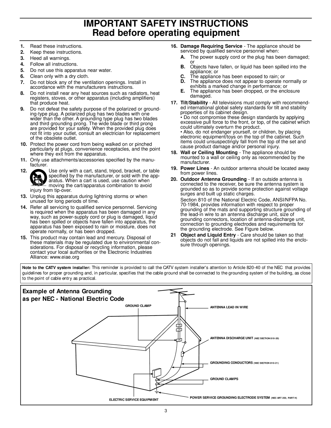 Magnavox 25i manual Important Safety Instructions 