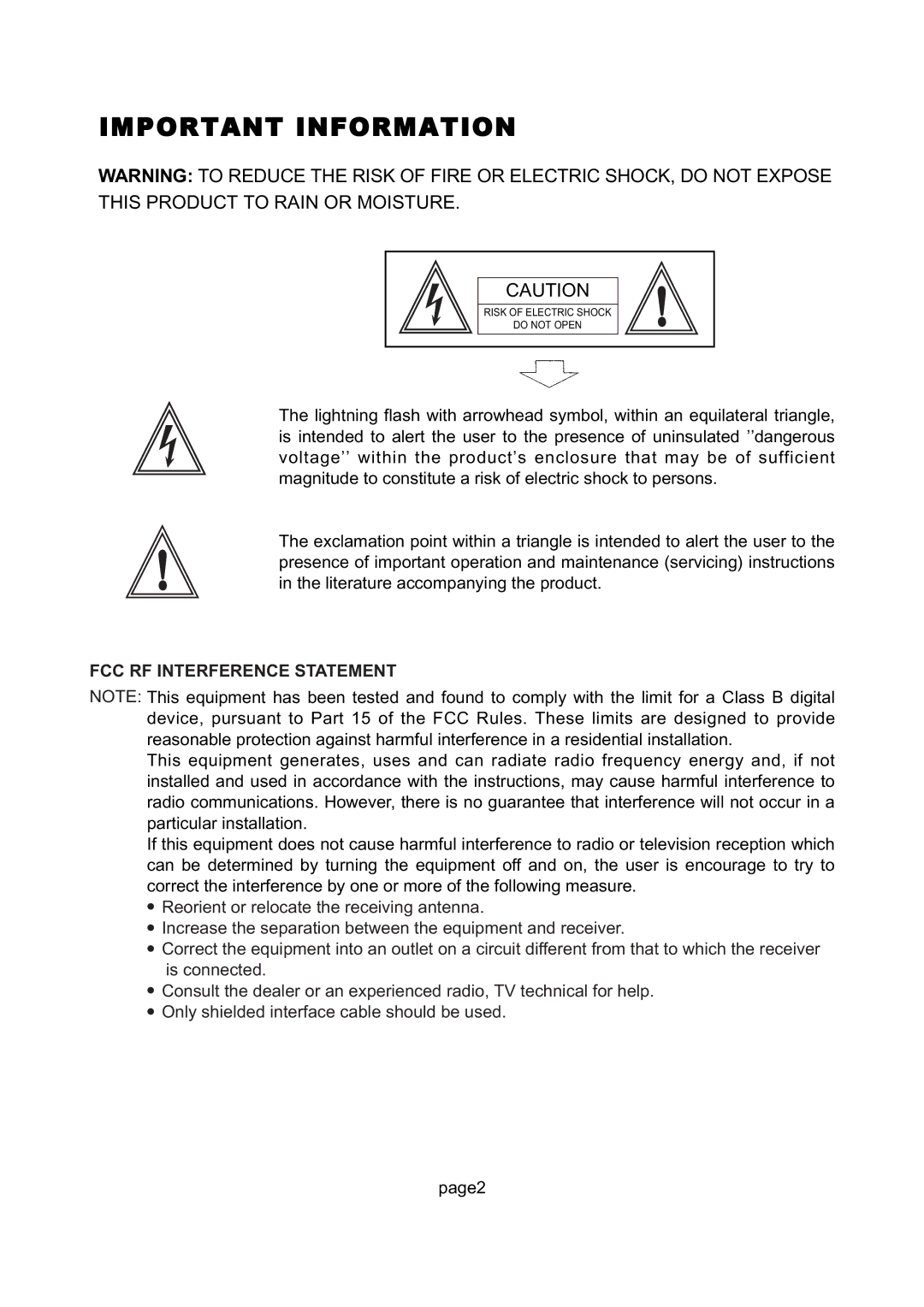 Magnavox 26MD255V manual Important Information, FCC RF Interference Statement 