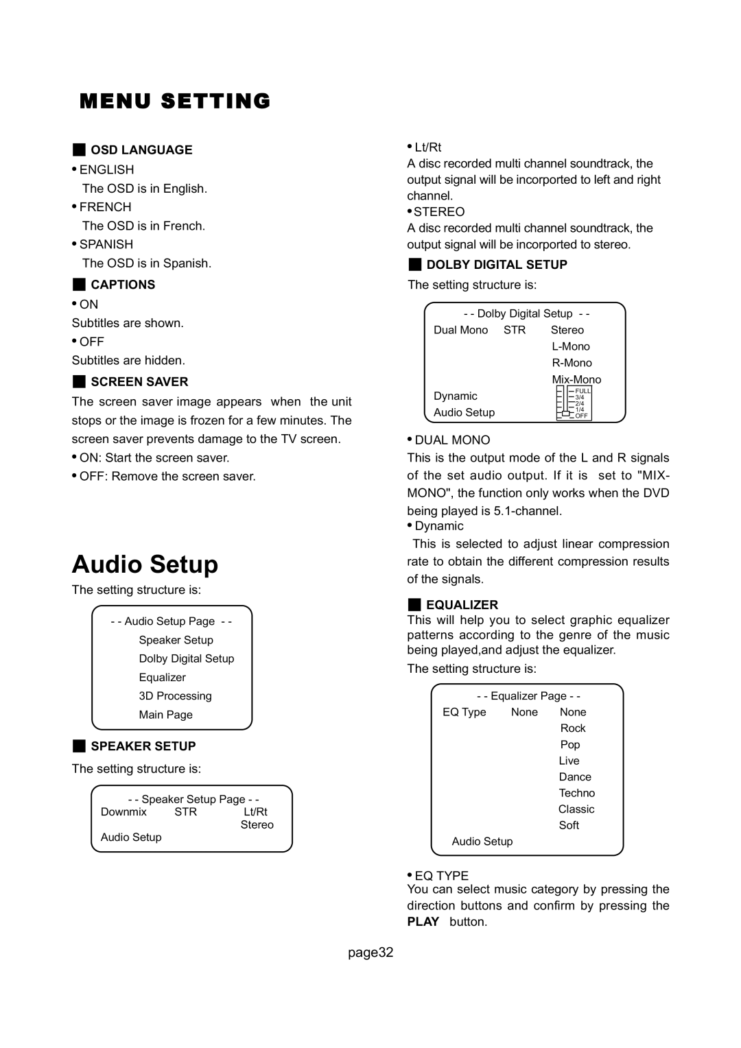 Magnavox 26MD255V manual Audio Setup 