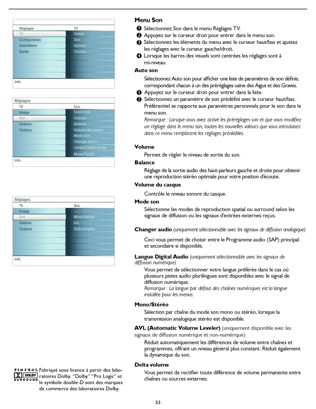 Magnavox 26MD/32MD251D user manual Menu Son 