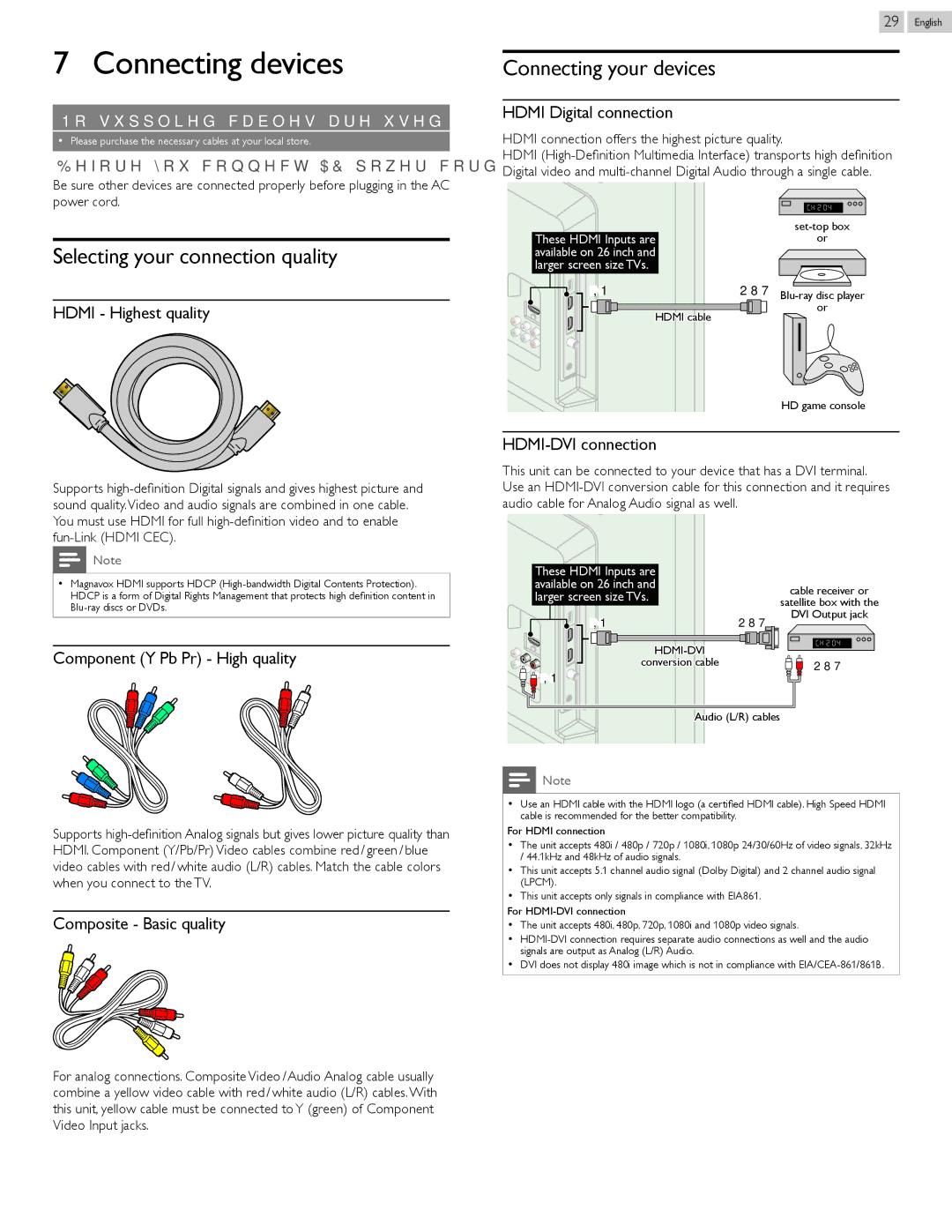 Magnavox 39ME412V, 26ME402V owner manual Connecting devices, Connecting your devices, Selecting your connection quality 