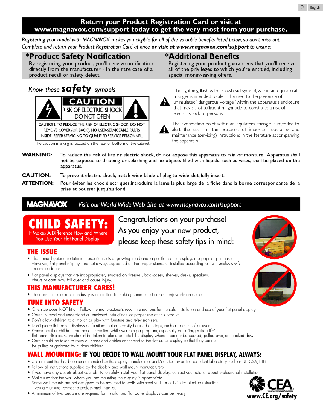 Magnavox 39ME412V, 26ME402V owner manual Product Safety Notification 