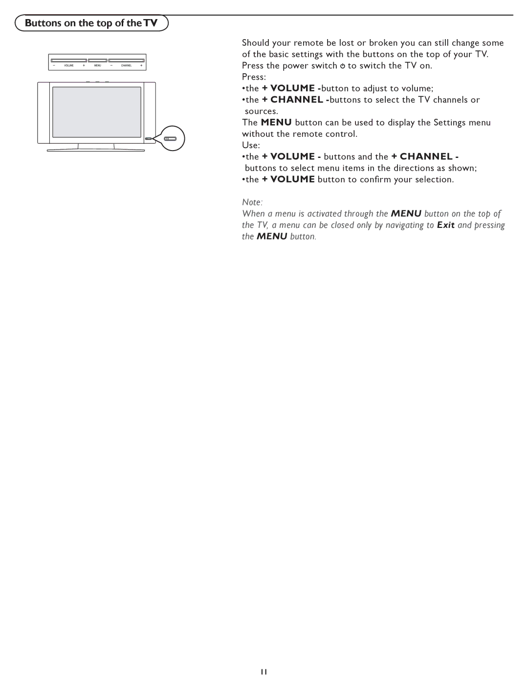 Magnavox 26MF/32MF231D user manual Buttons on the top of theTV 