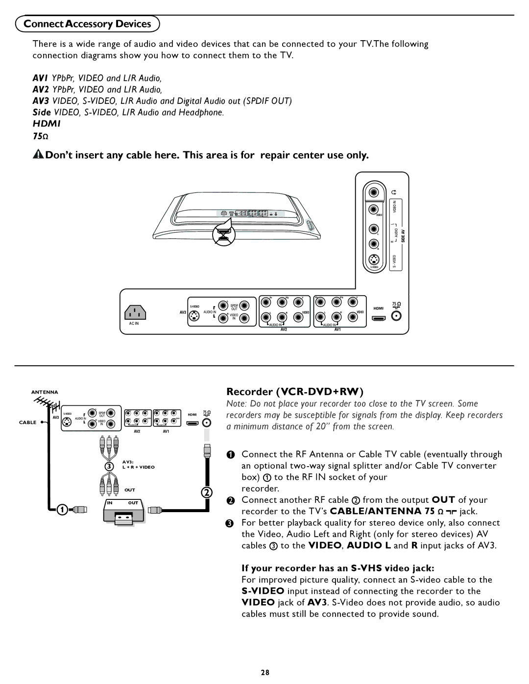 Magnavox 26MF/32MF231D user manual Recorder VCR-DVD+RW, If your recorder has an S-VHS video jack 