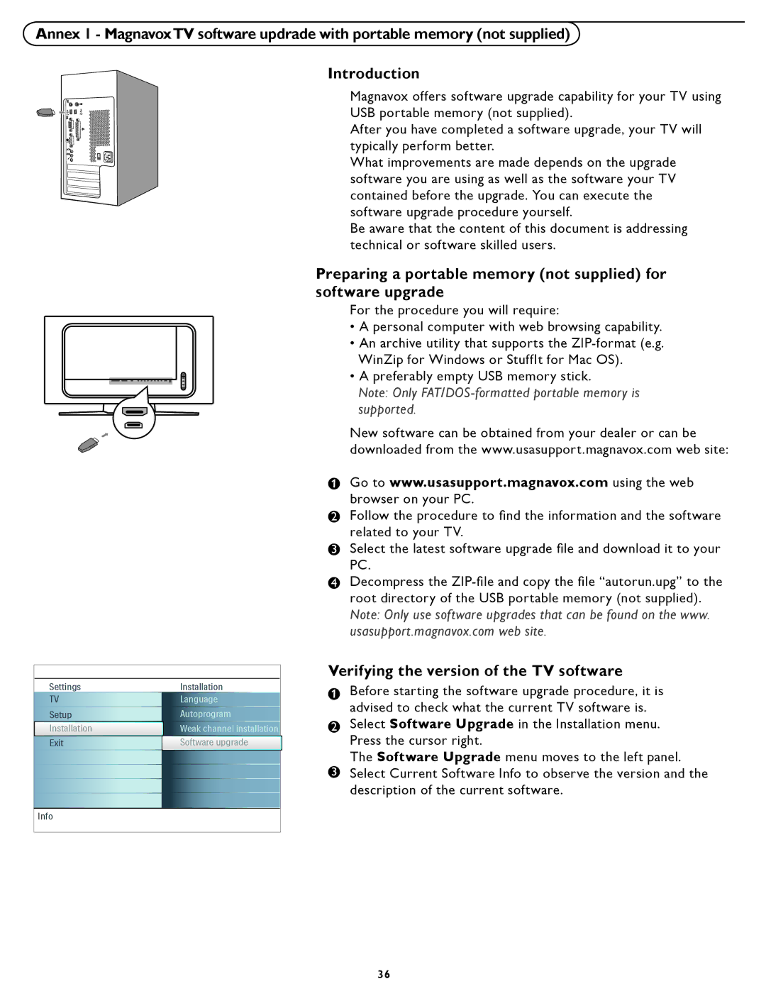 Magnavox 26MF/32MF231D user manual Verifying the version of the TV software 