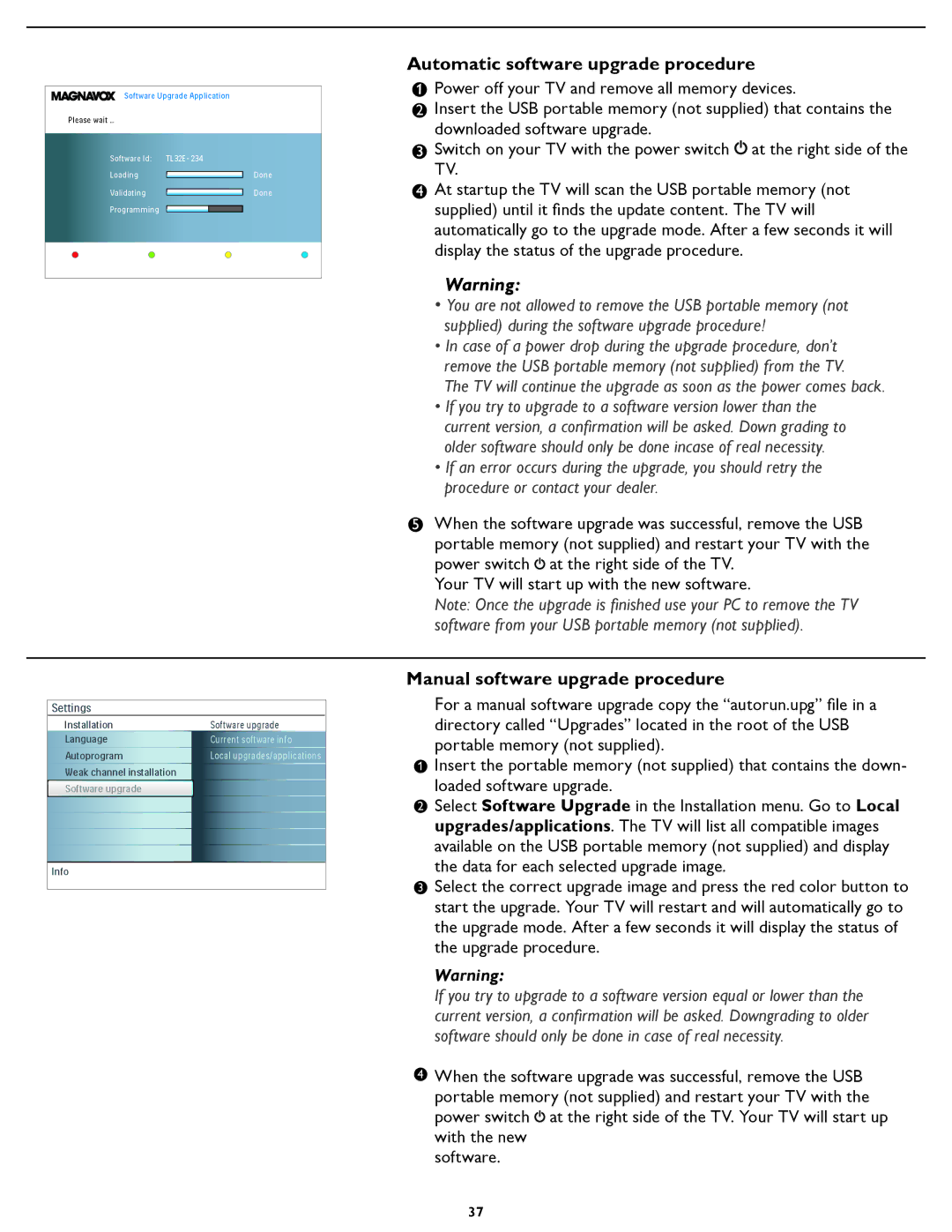 Magnavox 26MF/32MF231D user manual Automatic software upgrade procedure 