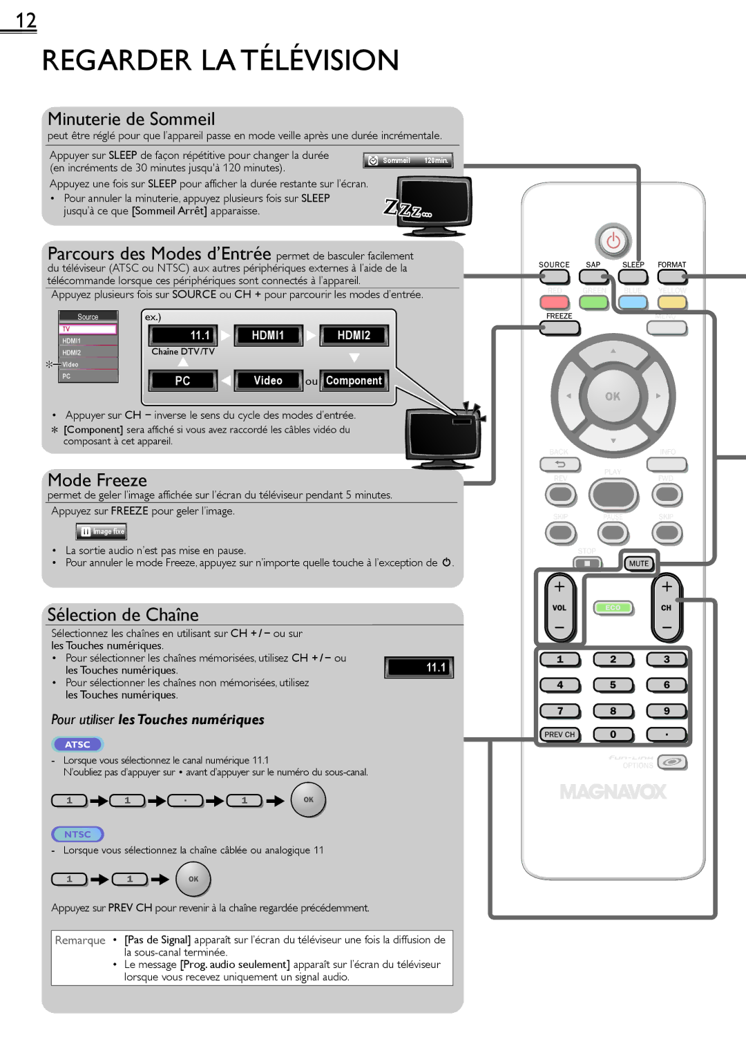 Magnavox 26MF321B Regarder LA Télévision, Minuterie de Sommeil, Mode Freeze, Sélection de Chaîne, Les Touches numériques 