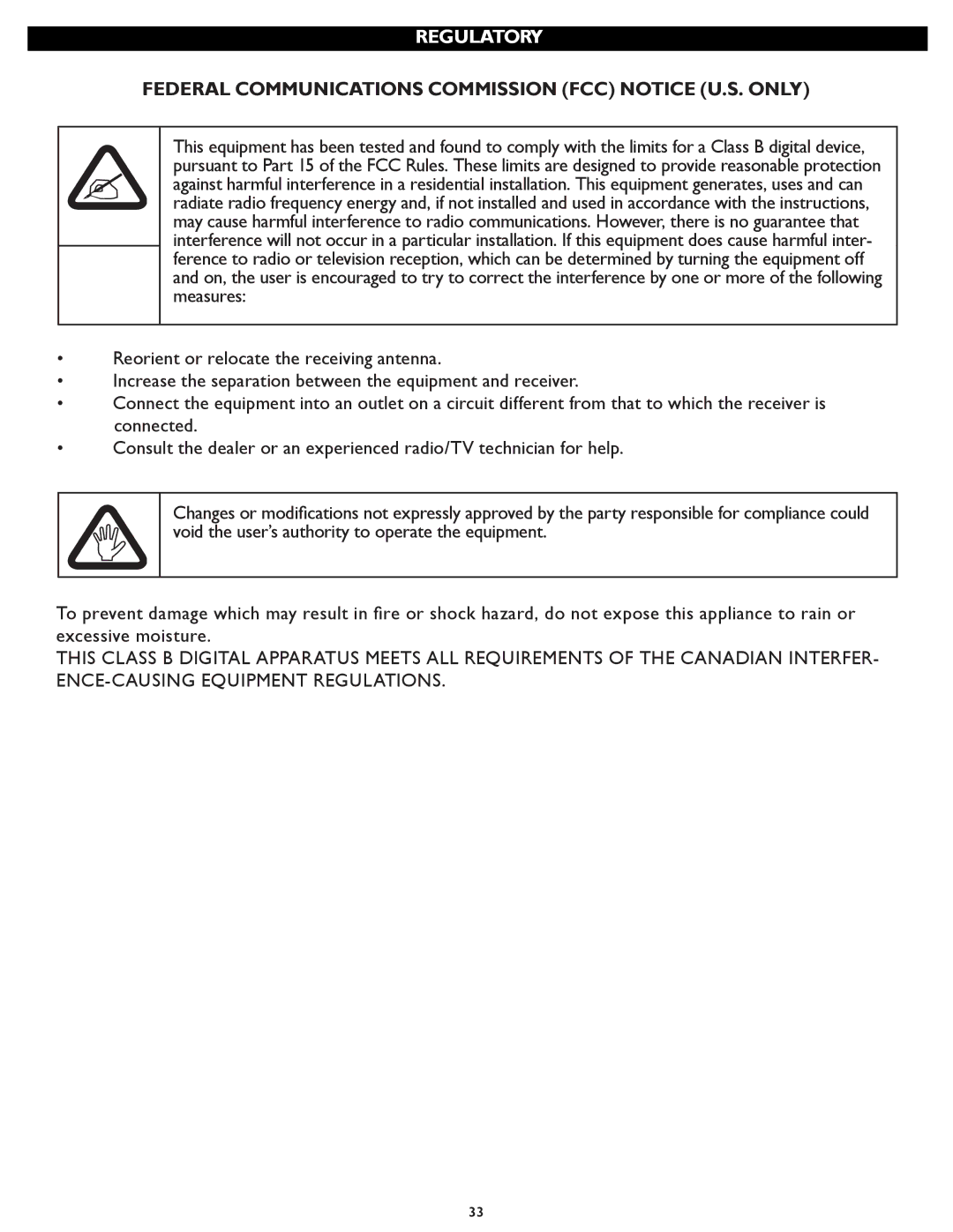 Magnavox 26MF337B user manual Regulatory 