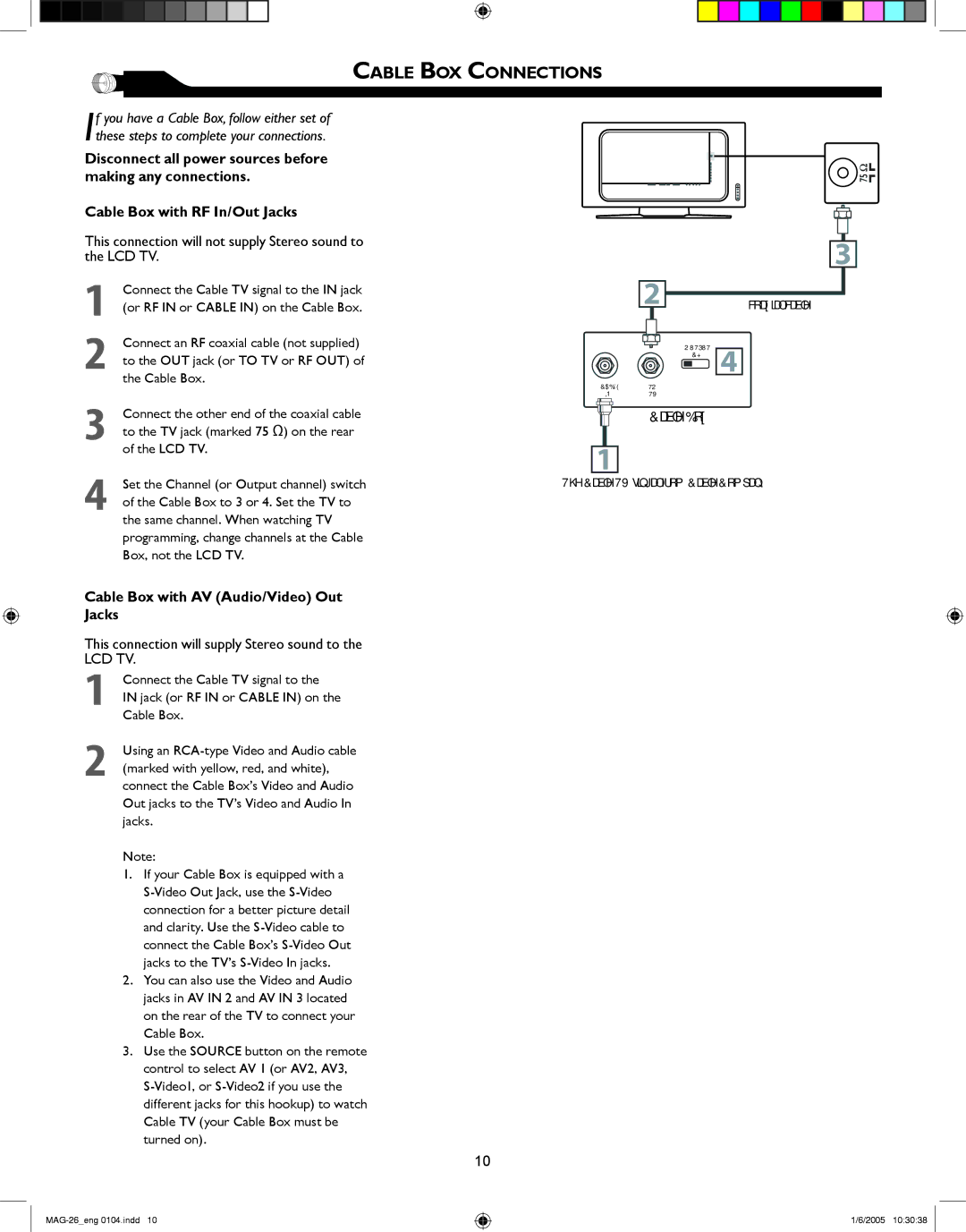 Magnavox 26MF605W Series owner manual Cable BOX Connections, This connection will not supply Stereo sound to the LCD TV 