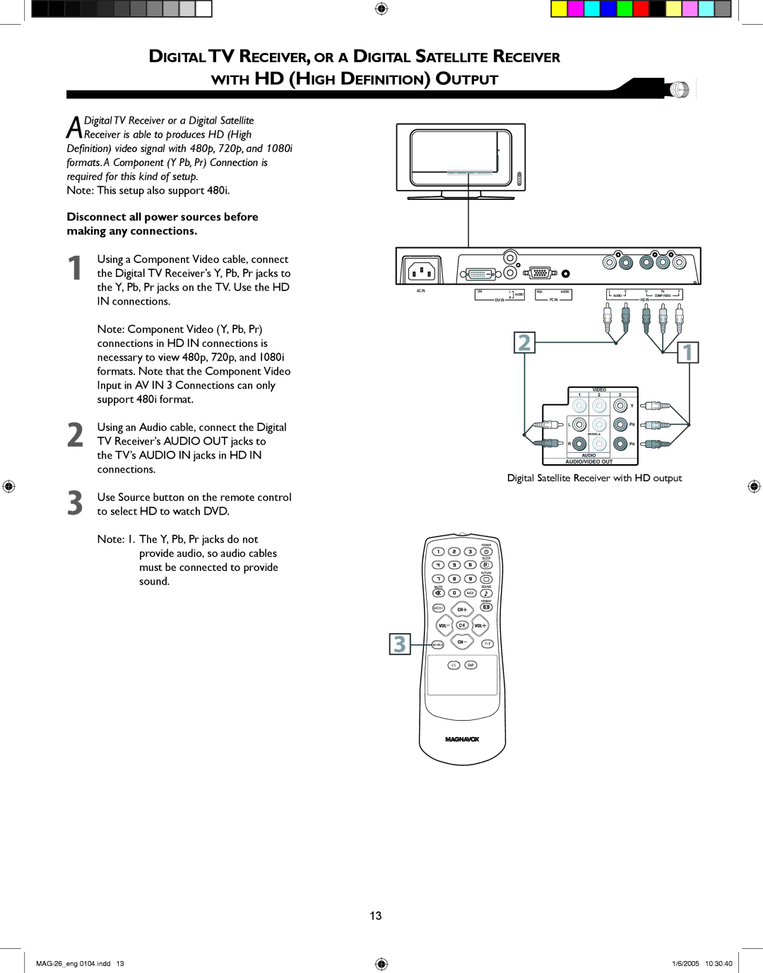 Magnavox 26MF605W Series owner manual Digital Satellite Receiver with HD output 