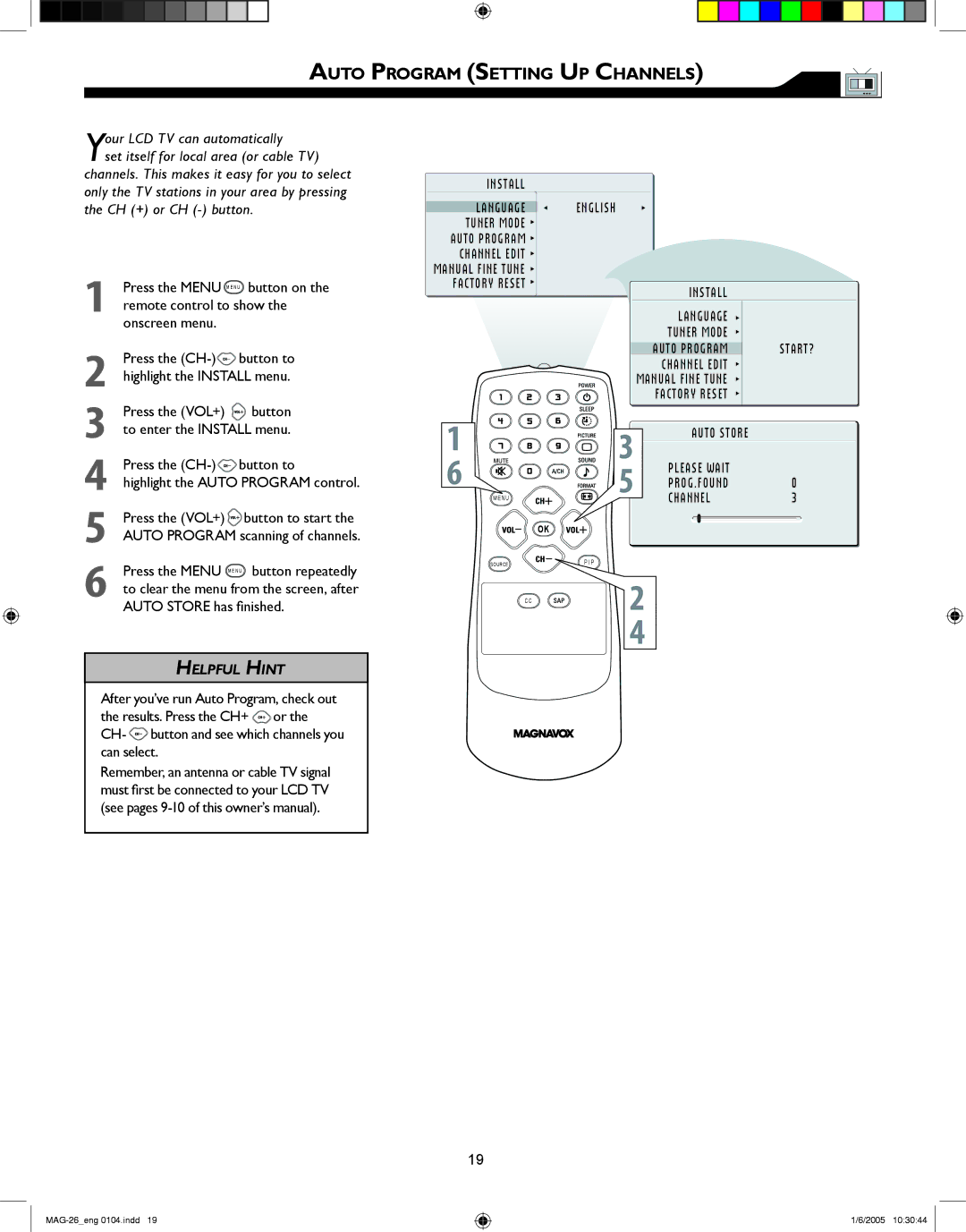 Magnavox 26MF605W Series owner manual Auto Program Setting UP Channels 