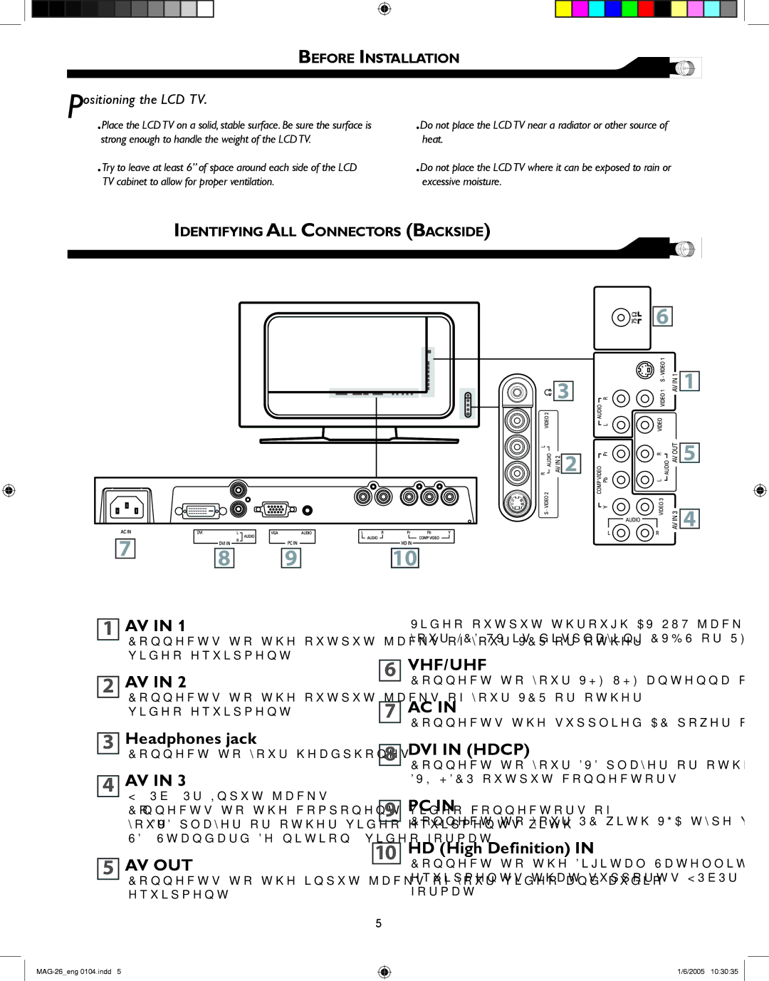 Magnavox 26MF605W Series owner manual Before Installation, Identifying ALL Connectors Backside 