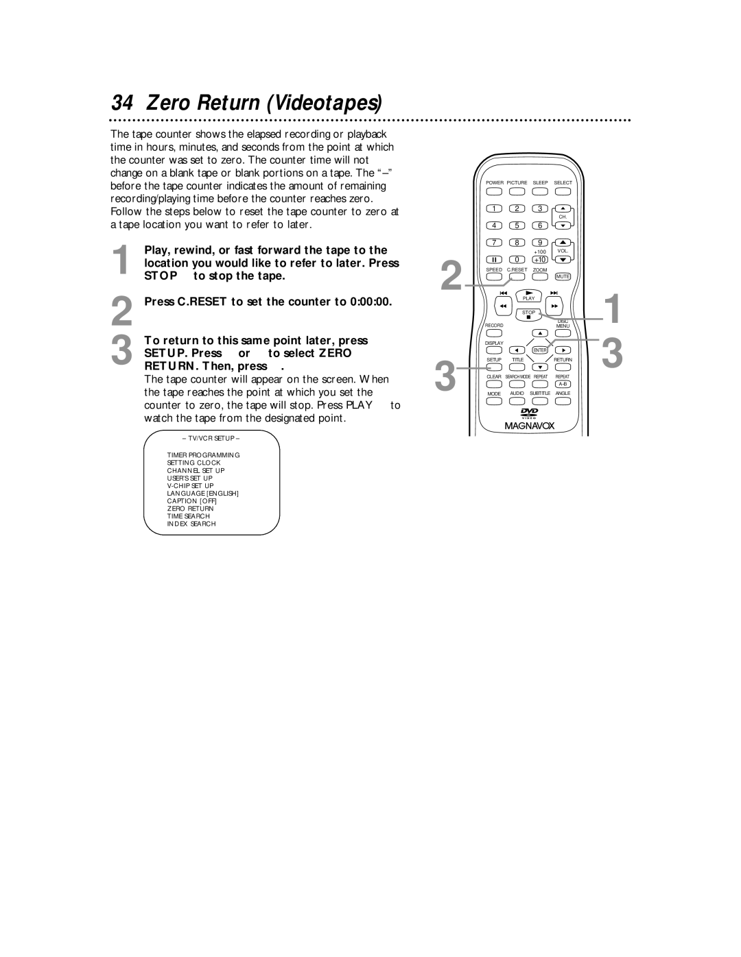Magnavox 27MDTR10S owner manual Zero Return Videotapes 