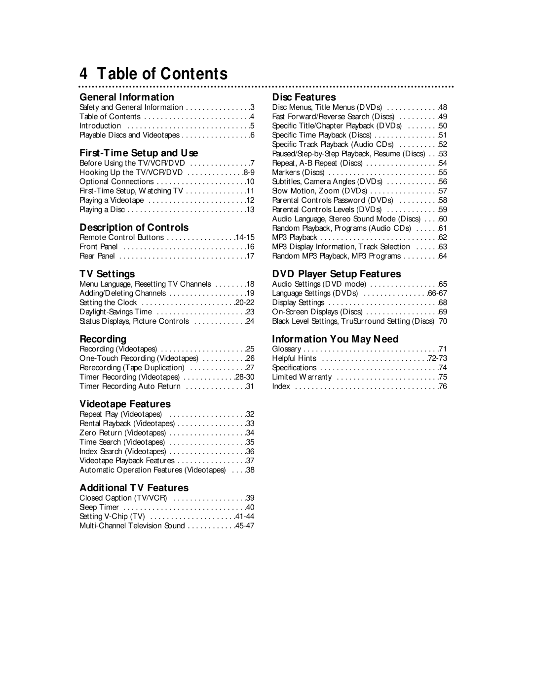 Magnavox 27MDTR10S owner manual Table of Contents 