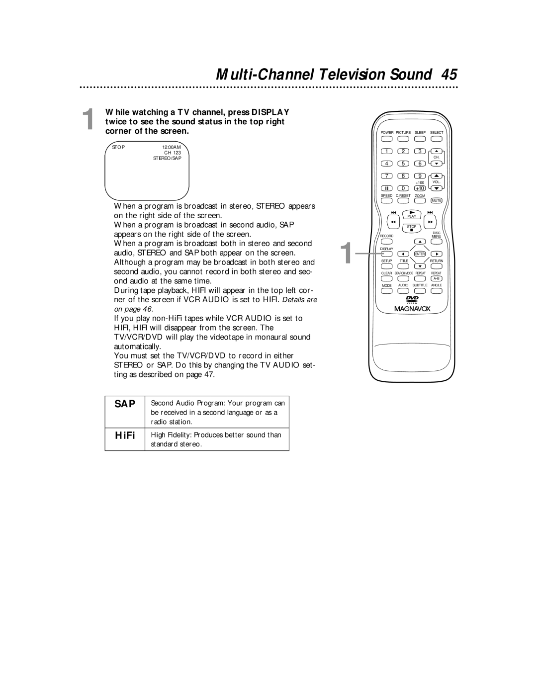 Magnavox 27MDTR10S owner manual Multi-Channel Television Sound, HiFi 