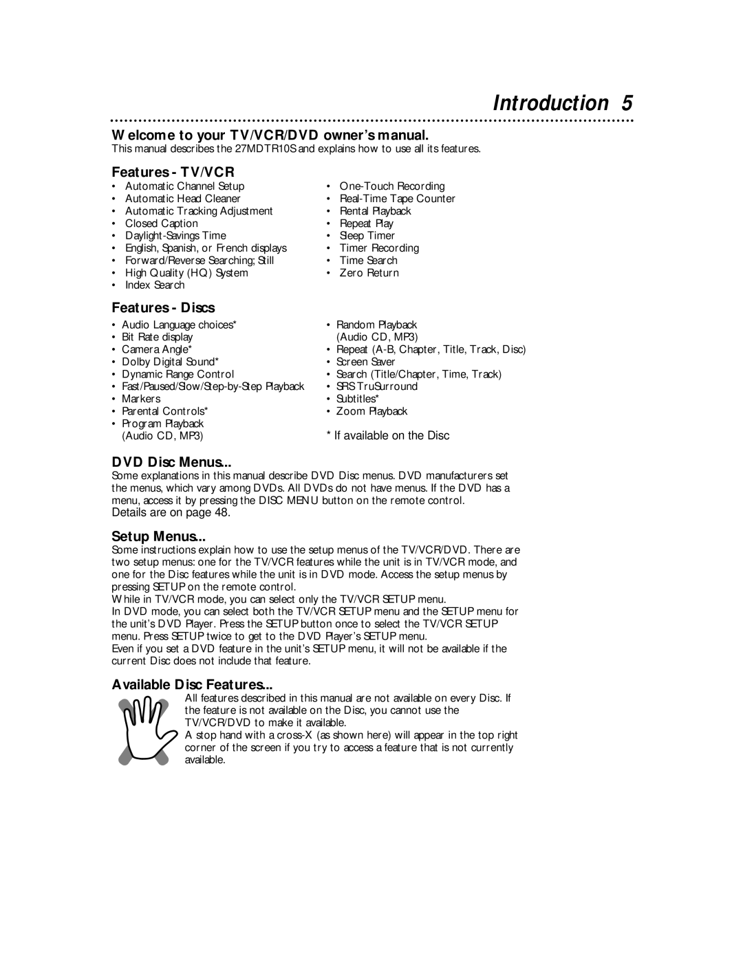 Magnavox 27MDTR10S owner manual Introduction 