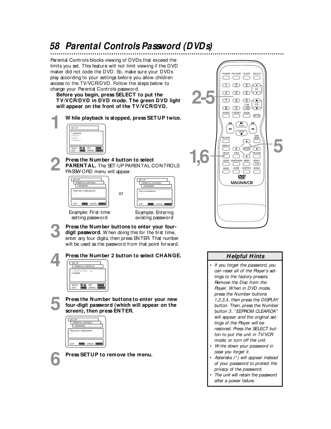 Magnavox 27MDTR10S owner manual Parental Controls Password DVDs 