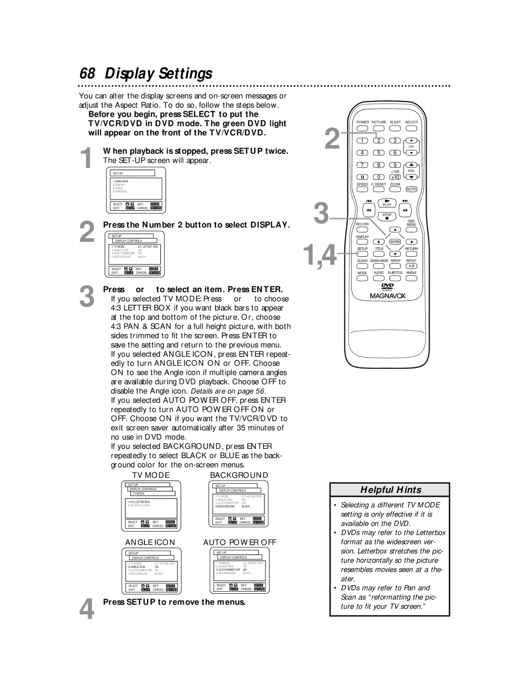 Magnavox 27MDTR10S owner manual Display Settings, Press K or L to select an item. Press Enter 