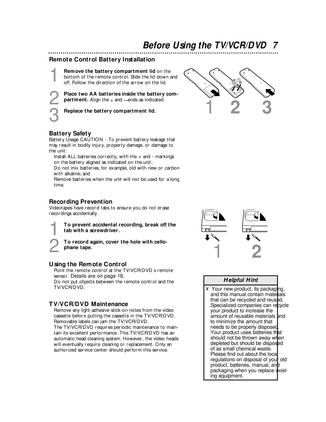 Magnavox 27MDTR10S owner manual Before Using the TV/VCR/DVD 