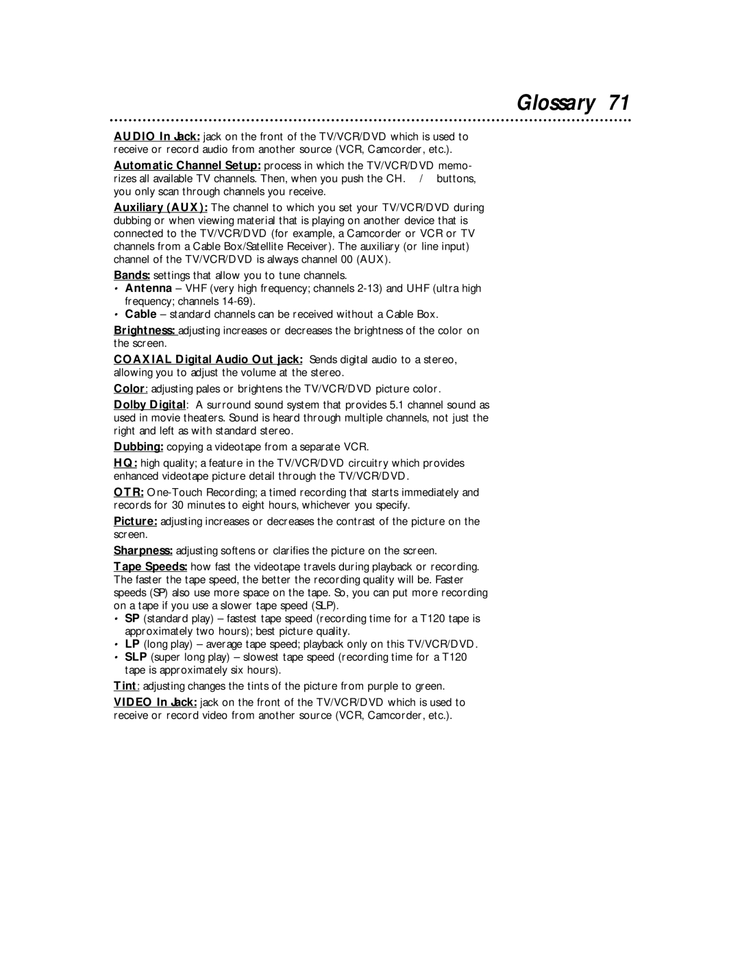 Magnavox 27MDTR10S owner manual Glossary 