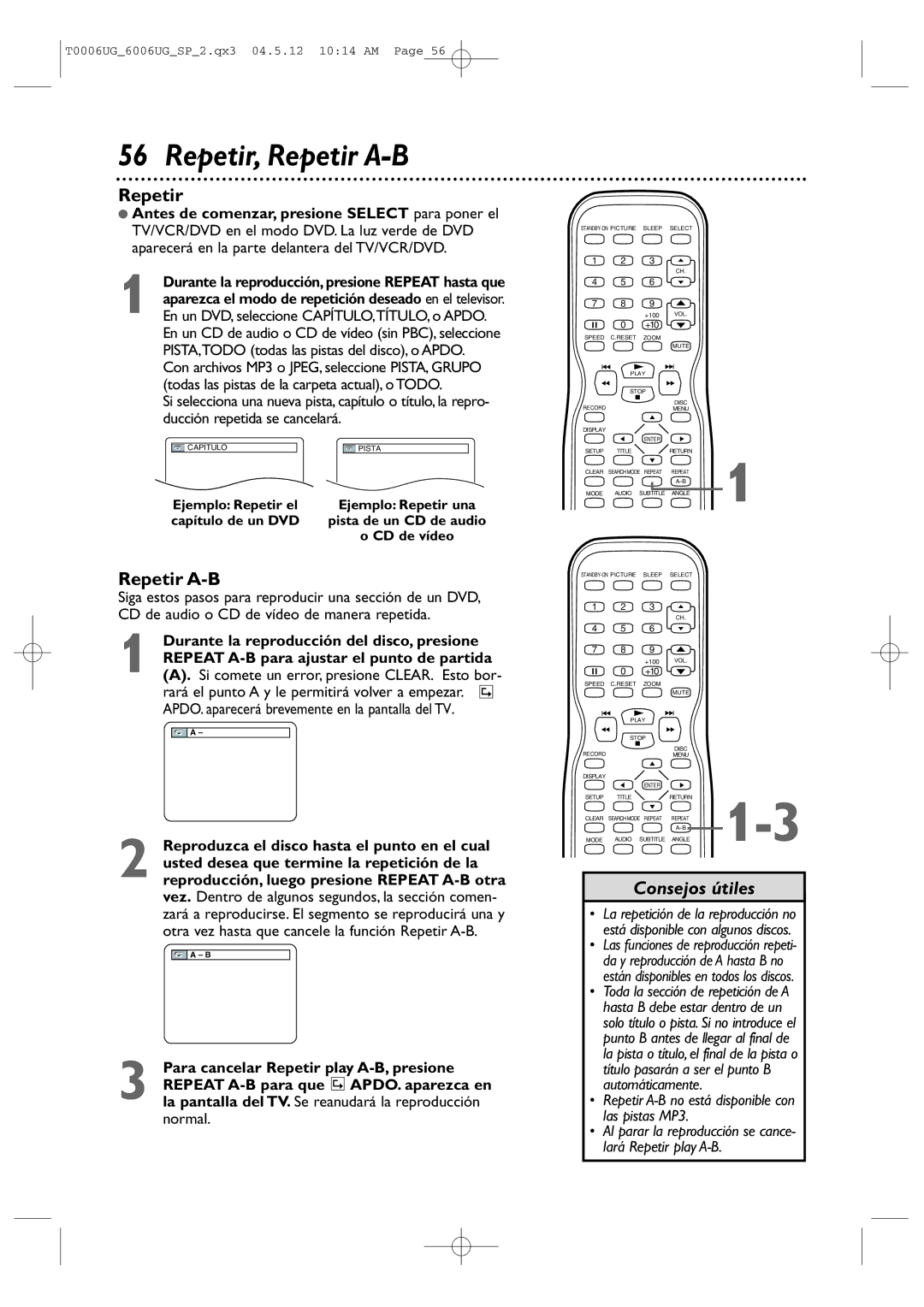 Magnavox 27MDTR20 owner manual Repetir, Repetir A-B 