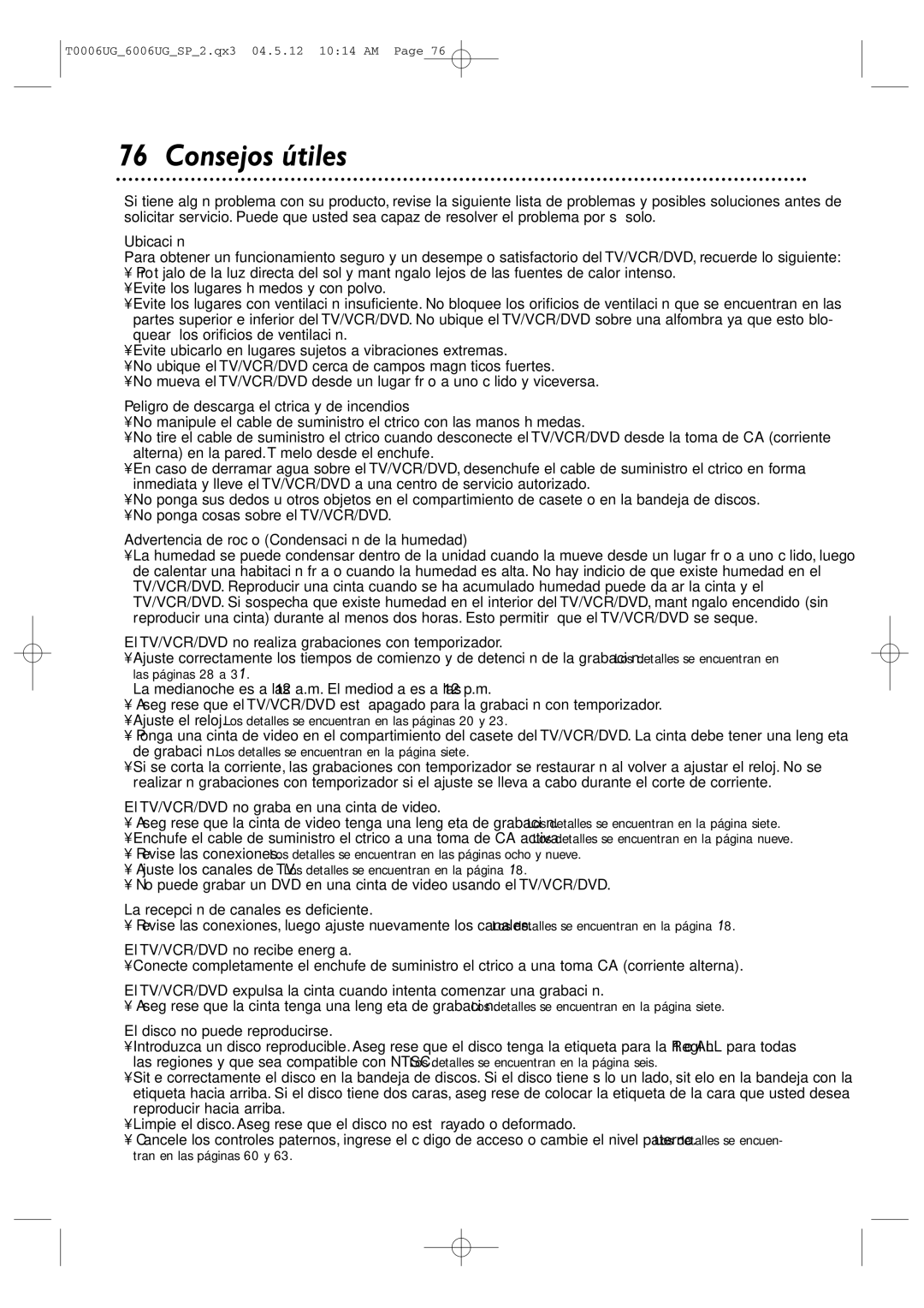 Magnavox 27MDTR20 owner manual Consejos útiles 