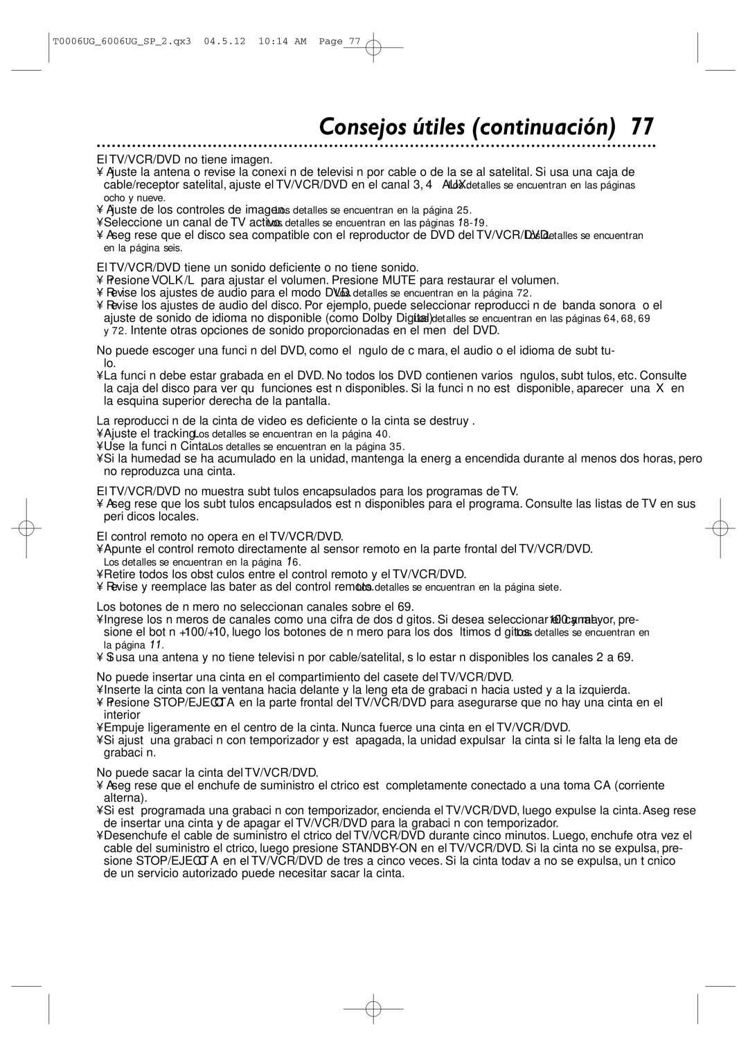 Magnavox 27MDTR20 owner manual Consejos útiles continuación 