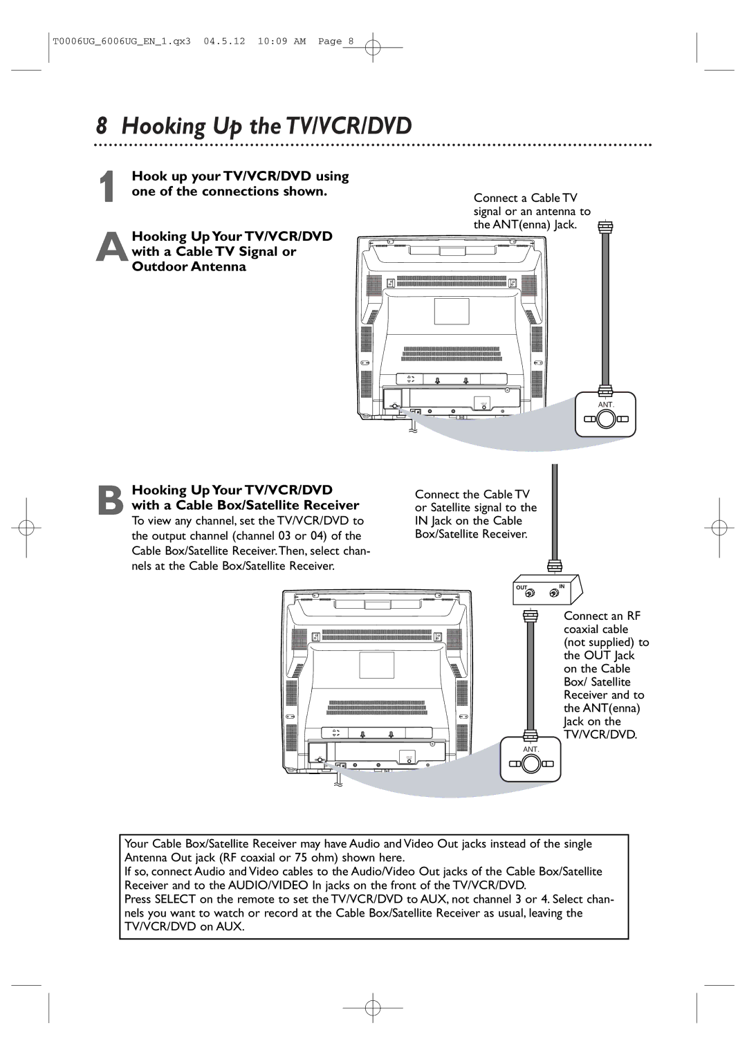 Magnavox 27MDTR20 owner manual Hooking Up the TV/VCR/DVD 