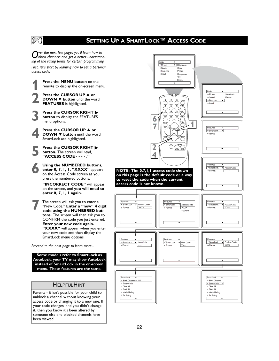 Magnavox 27MS3404R owner manual Setting UP a Smartlock Access Code, Proceed to the next page to learn more 