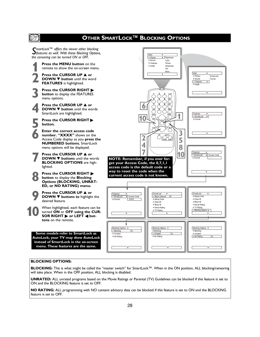 Magnavox 27MS3404R owner manual Other Smartlock Blocking Options 