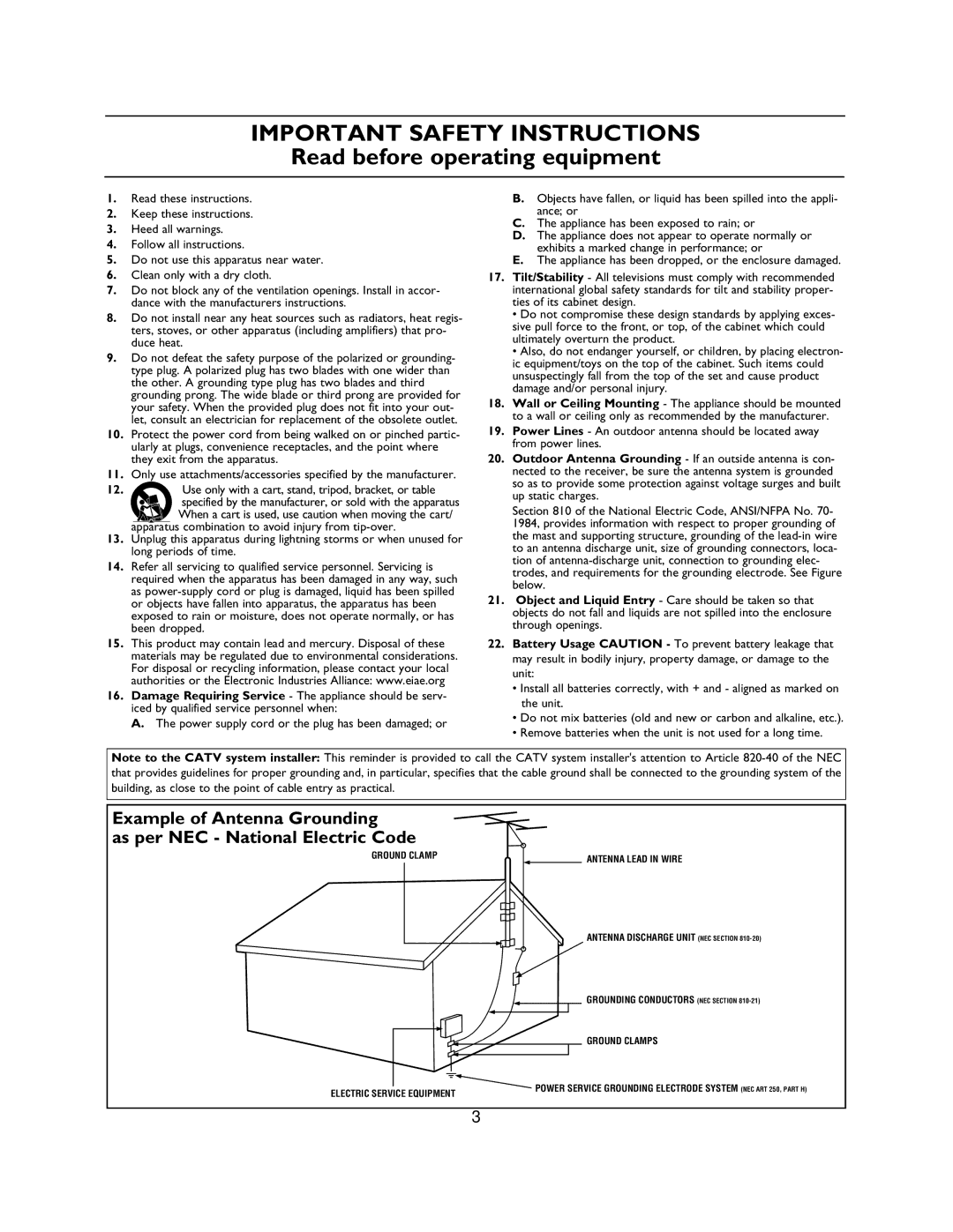 Magnavox 27MS3404R owner manual Important Safety Instructions 