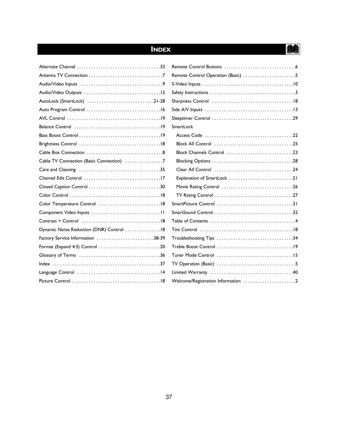 Magnavox 27MS3404R owner manual Index 