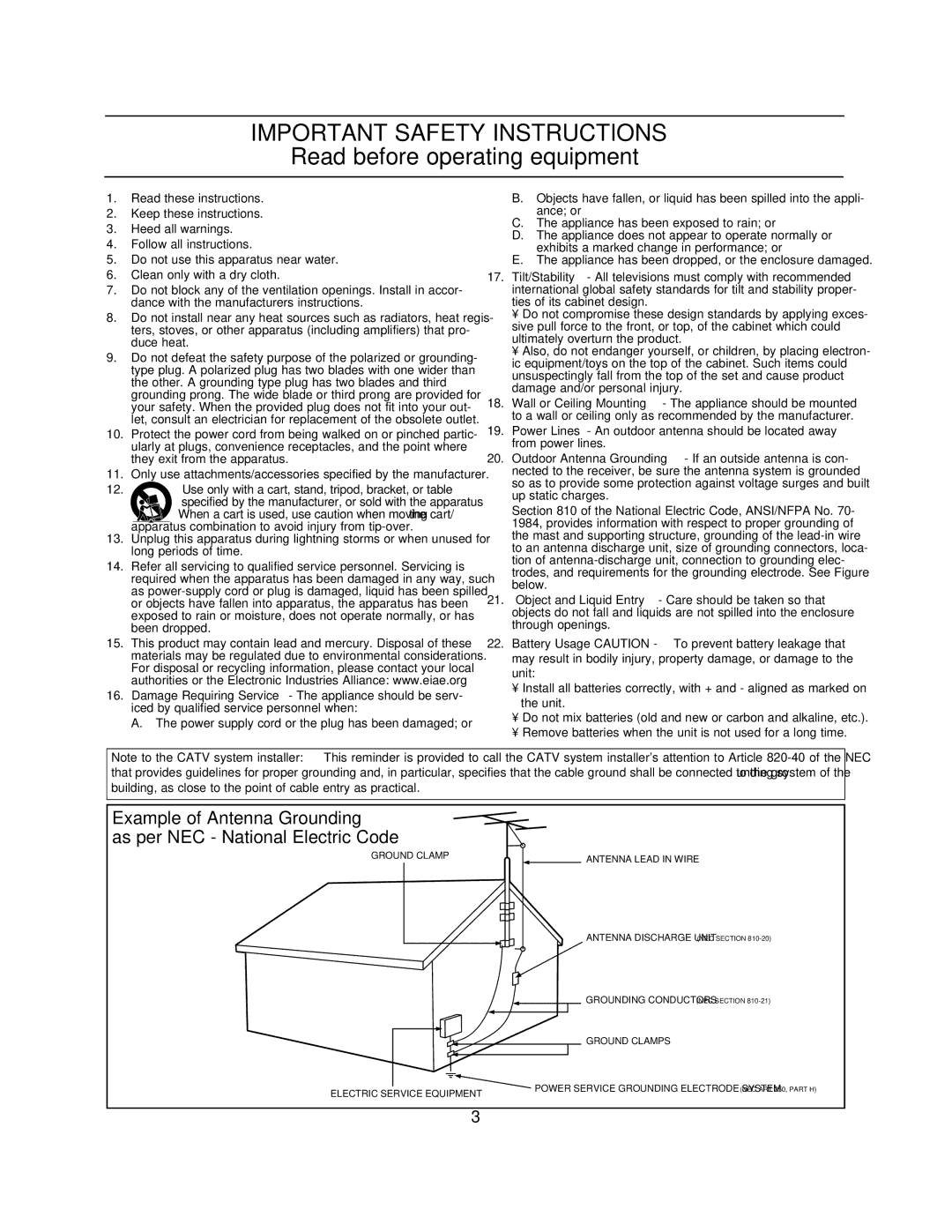 Magnavox 27MS3404R owner manual Important Safety Instructions 