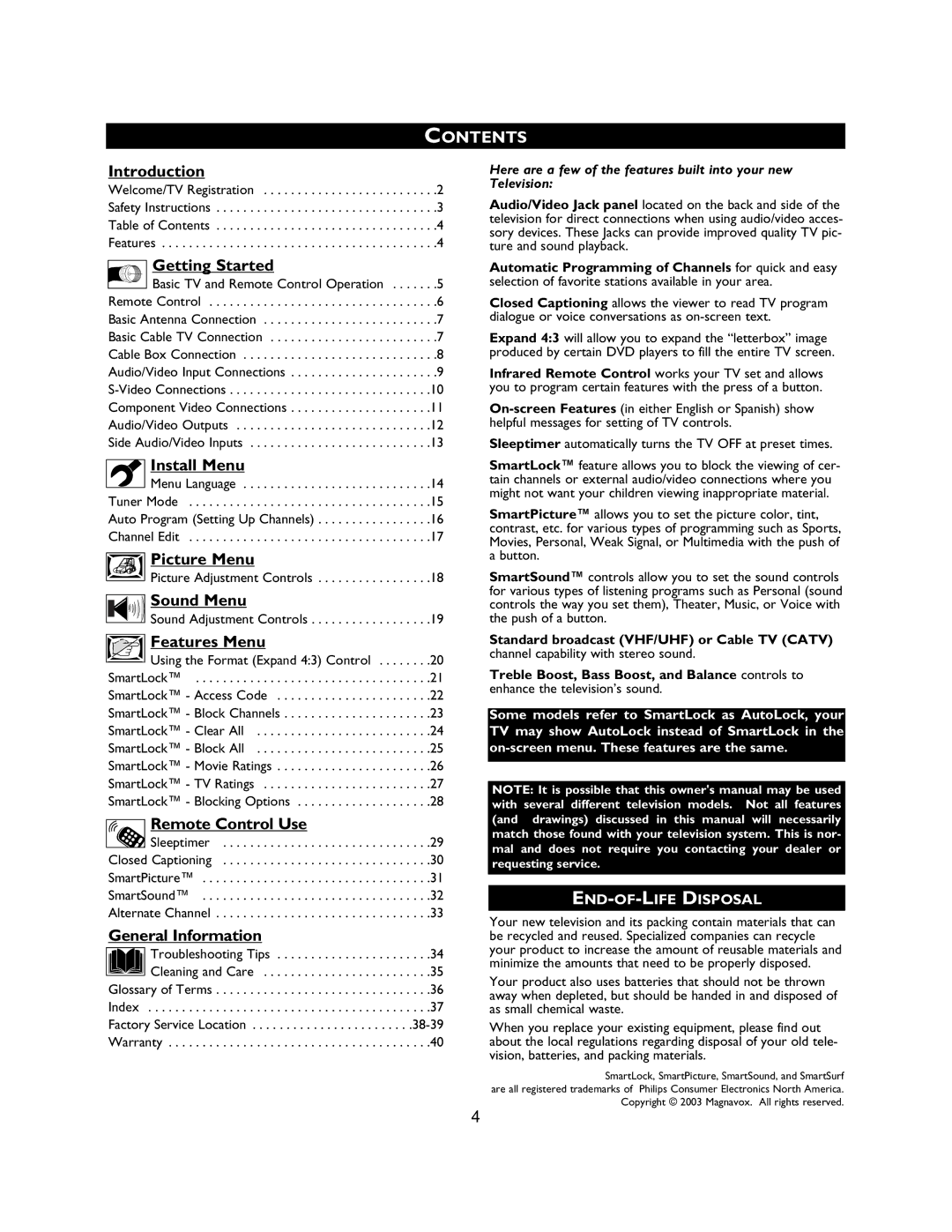 Magnavox 27MS3404R owner manual Contents 