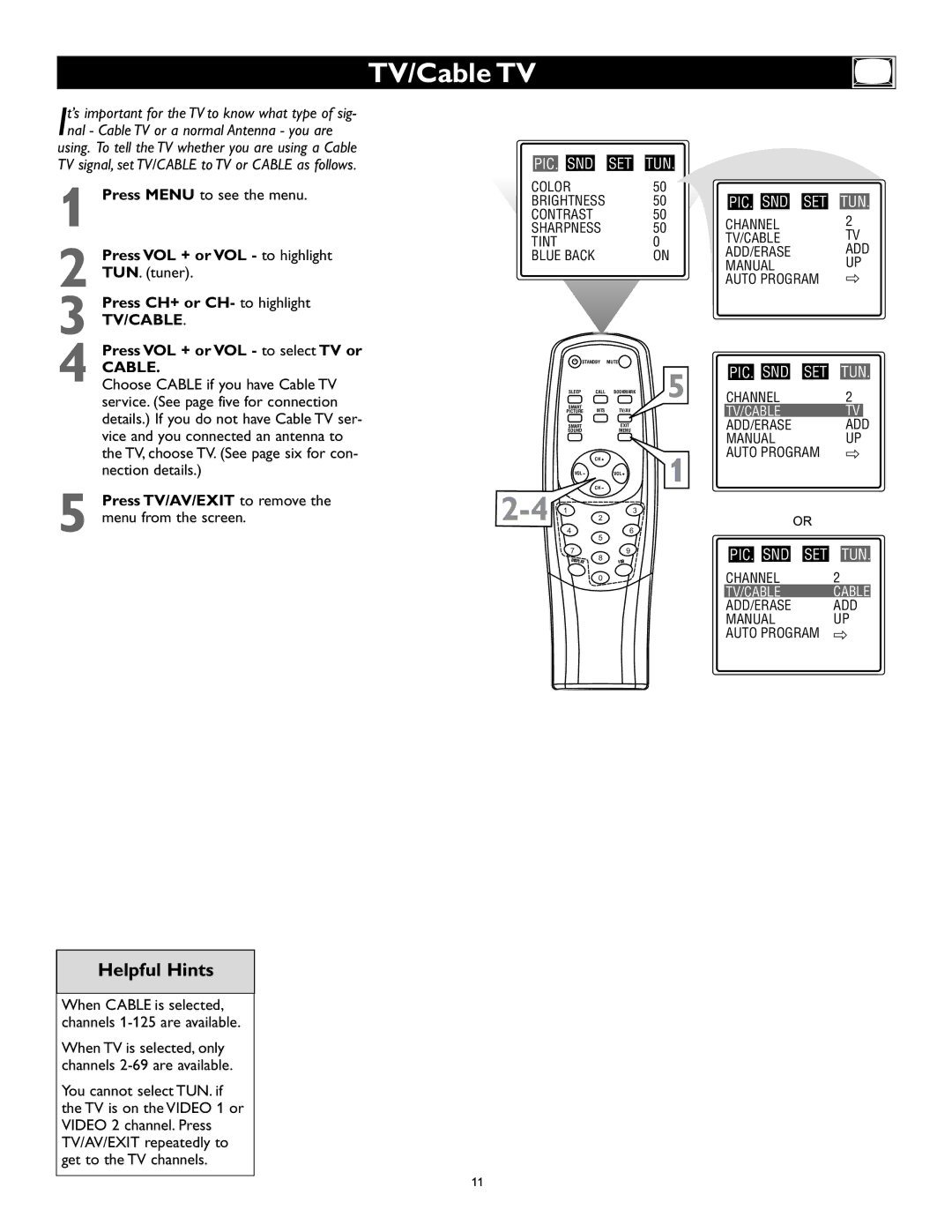 Magnavox 27MS343S owner manual TV/Cable TV 