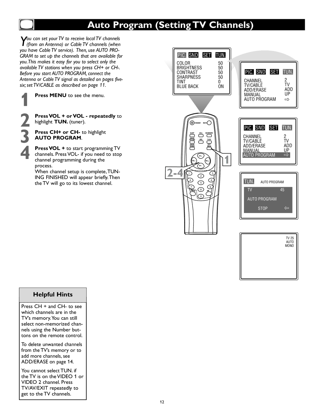 Magnavox 27MS343S owner manual Auto Program Setting TV Channels 