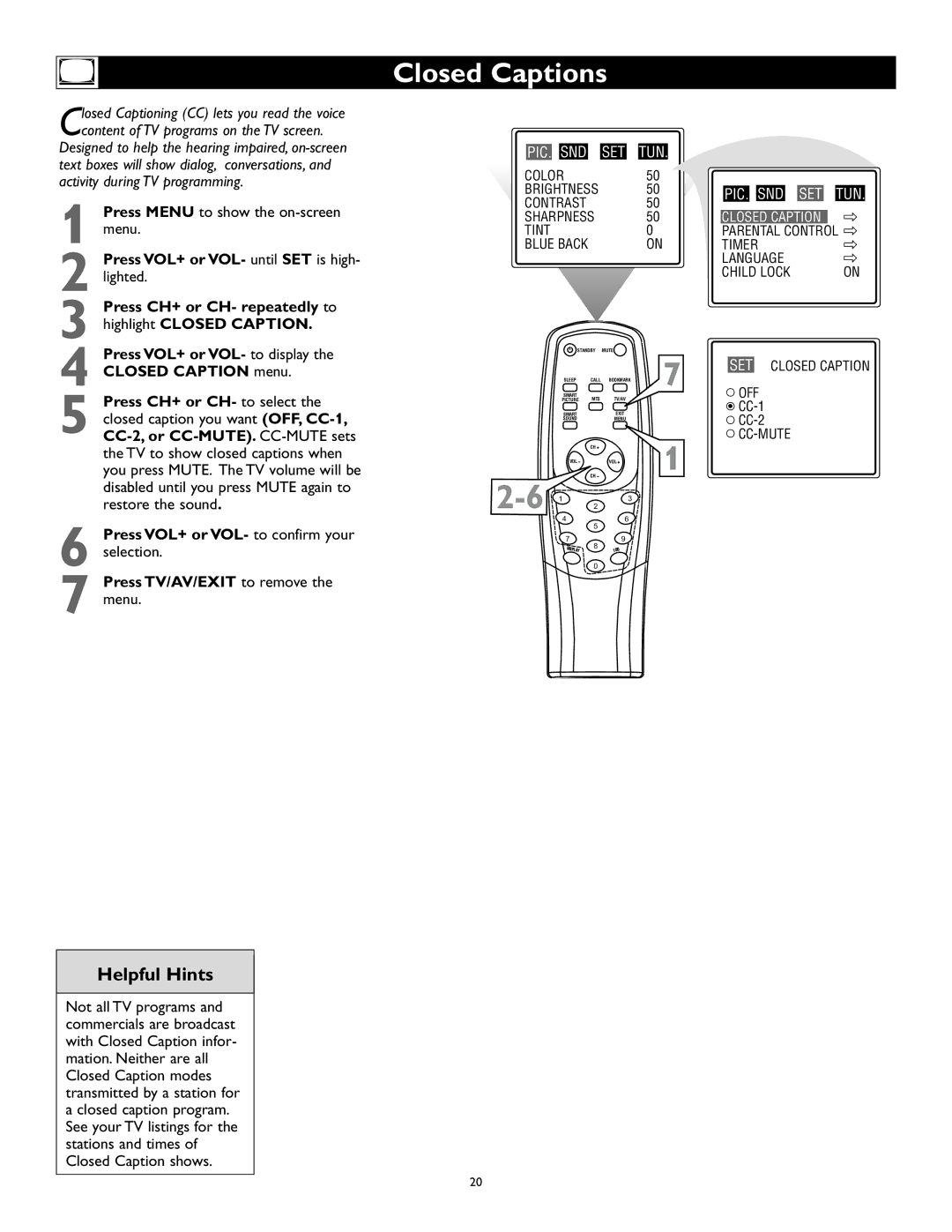 Magnavox 27MS343S owner manual Closed Captions, Set 