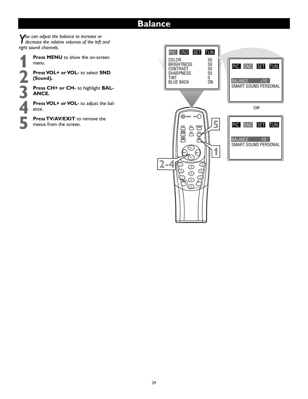 Magnavox 27MS343S owner manual Balance, Ance 