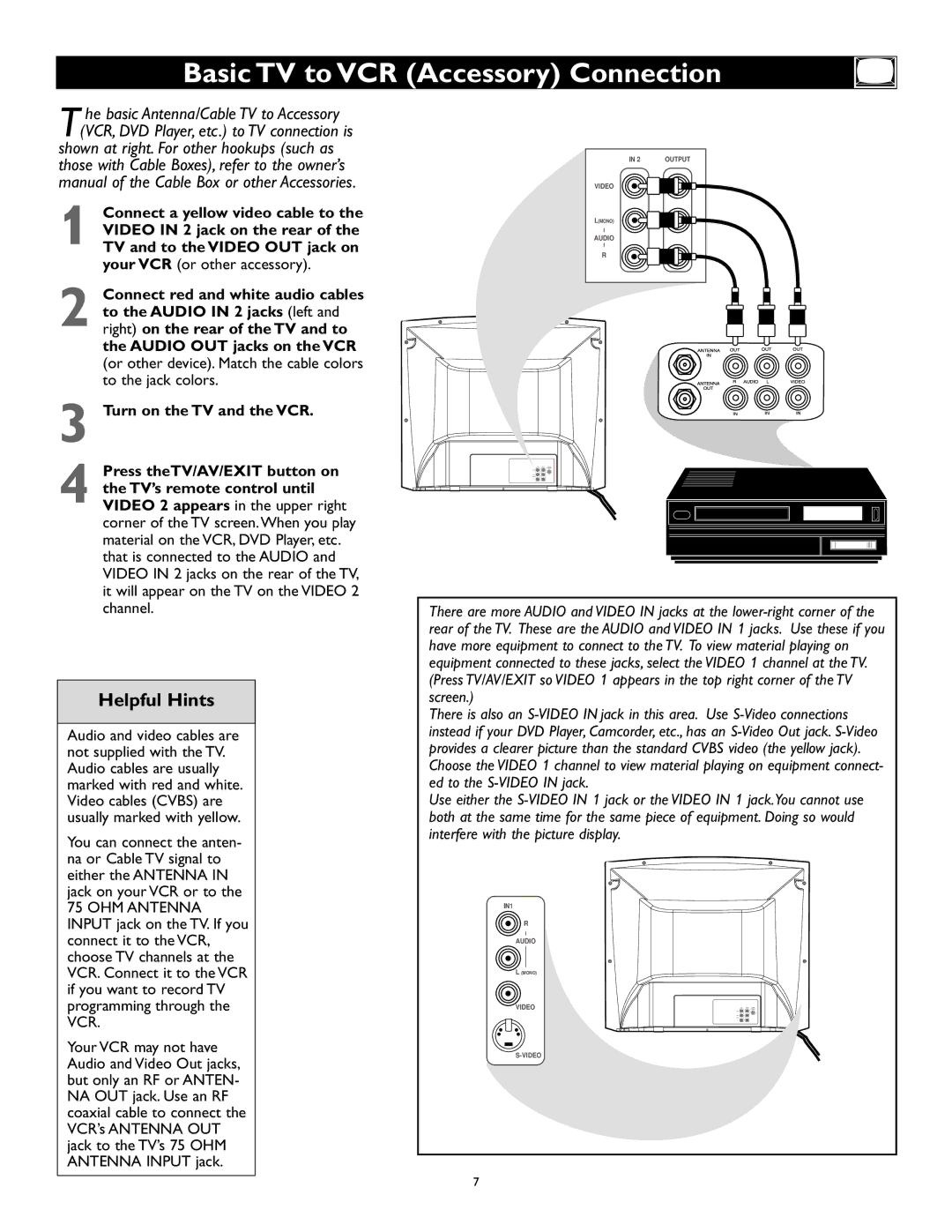 Magnavox 27MS343S owner manual Basic TV to VCR Accessory Connection 